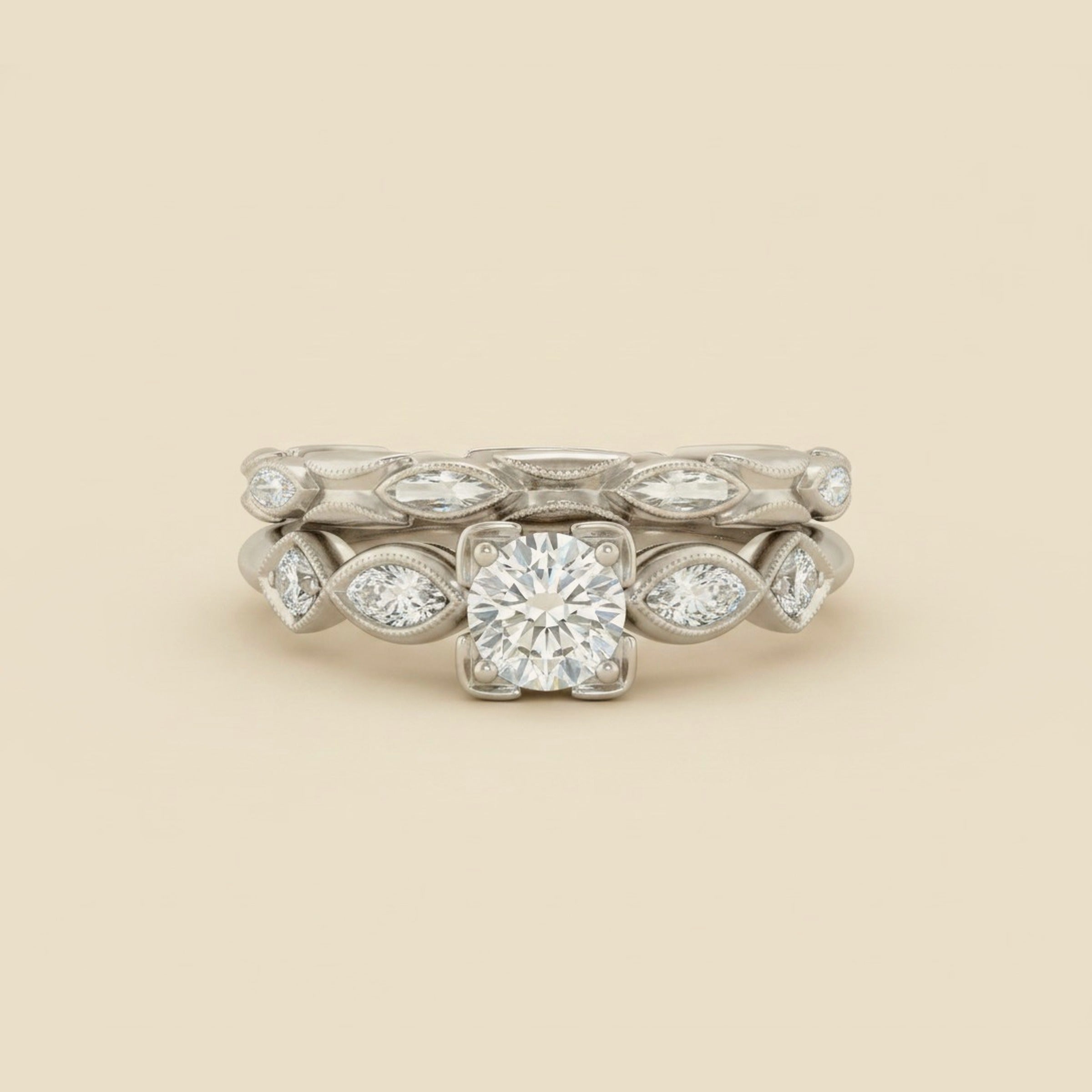 Art Deco Platinum Diamond Engagement Ring & Wedding Band Set