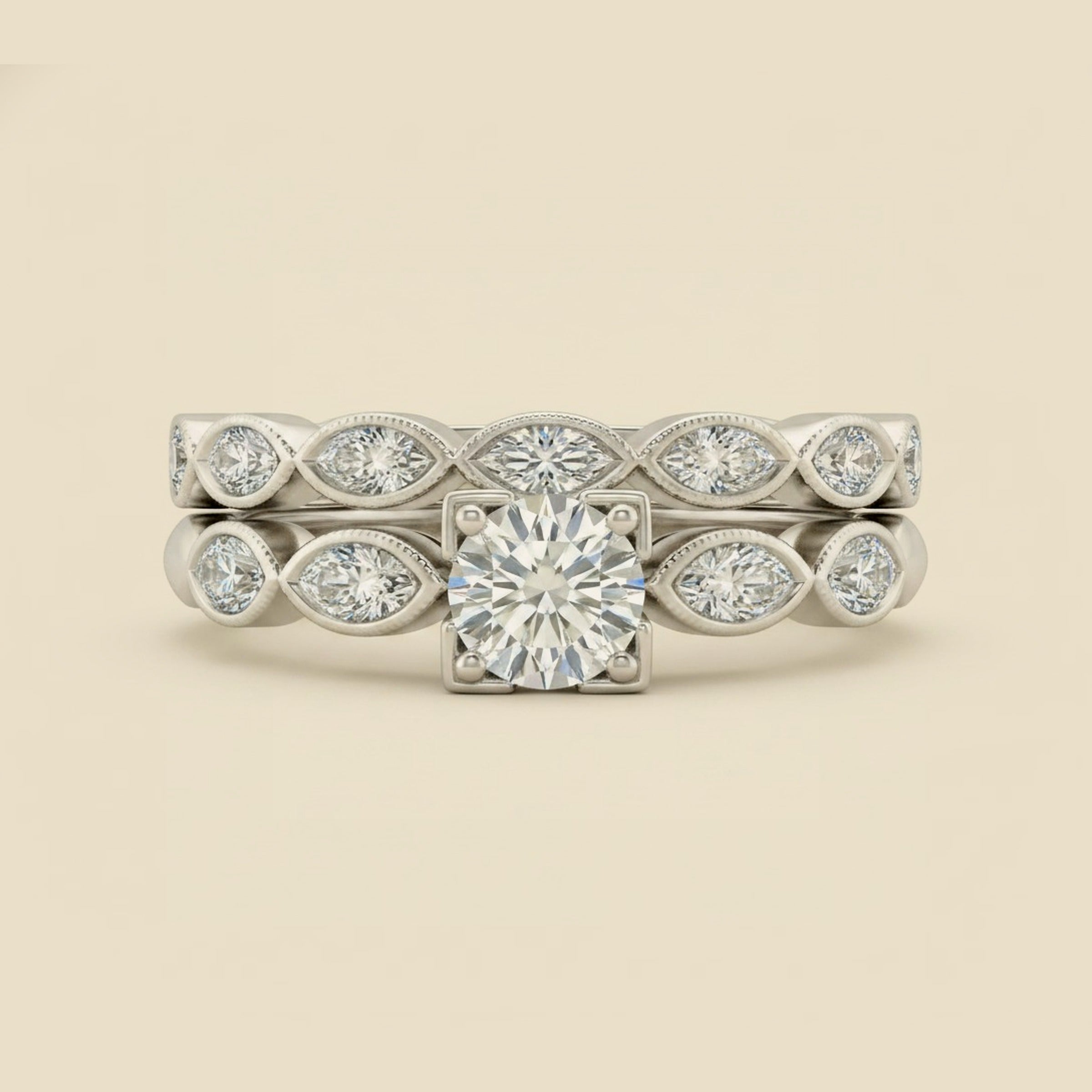 Art Deco Platinum Diamond Engagement Ring & Wedding Band Set