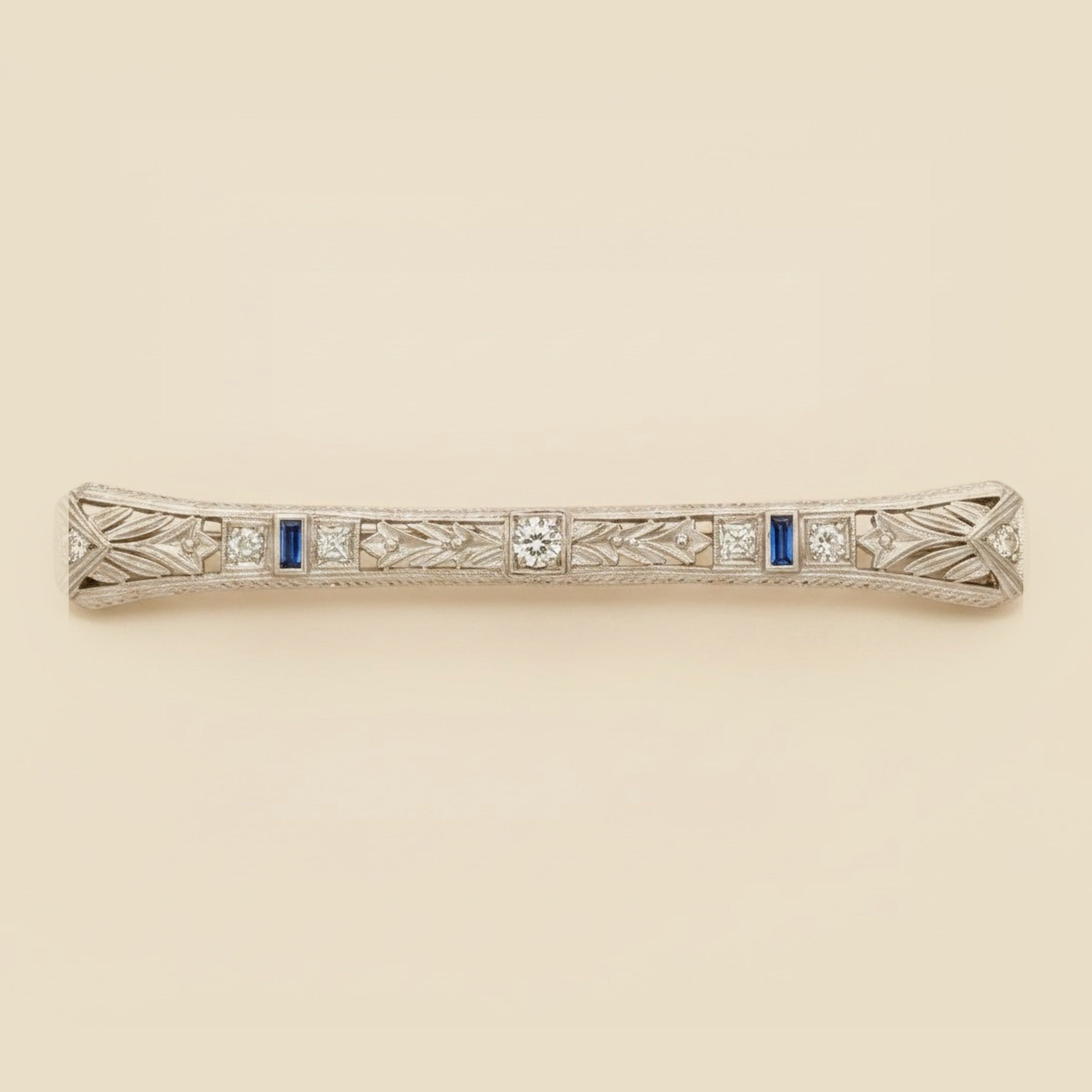 Art Deco Platinum Synthetic Calibrated Sapphire Bar Pin – Empire Diamond