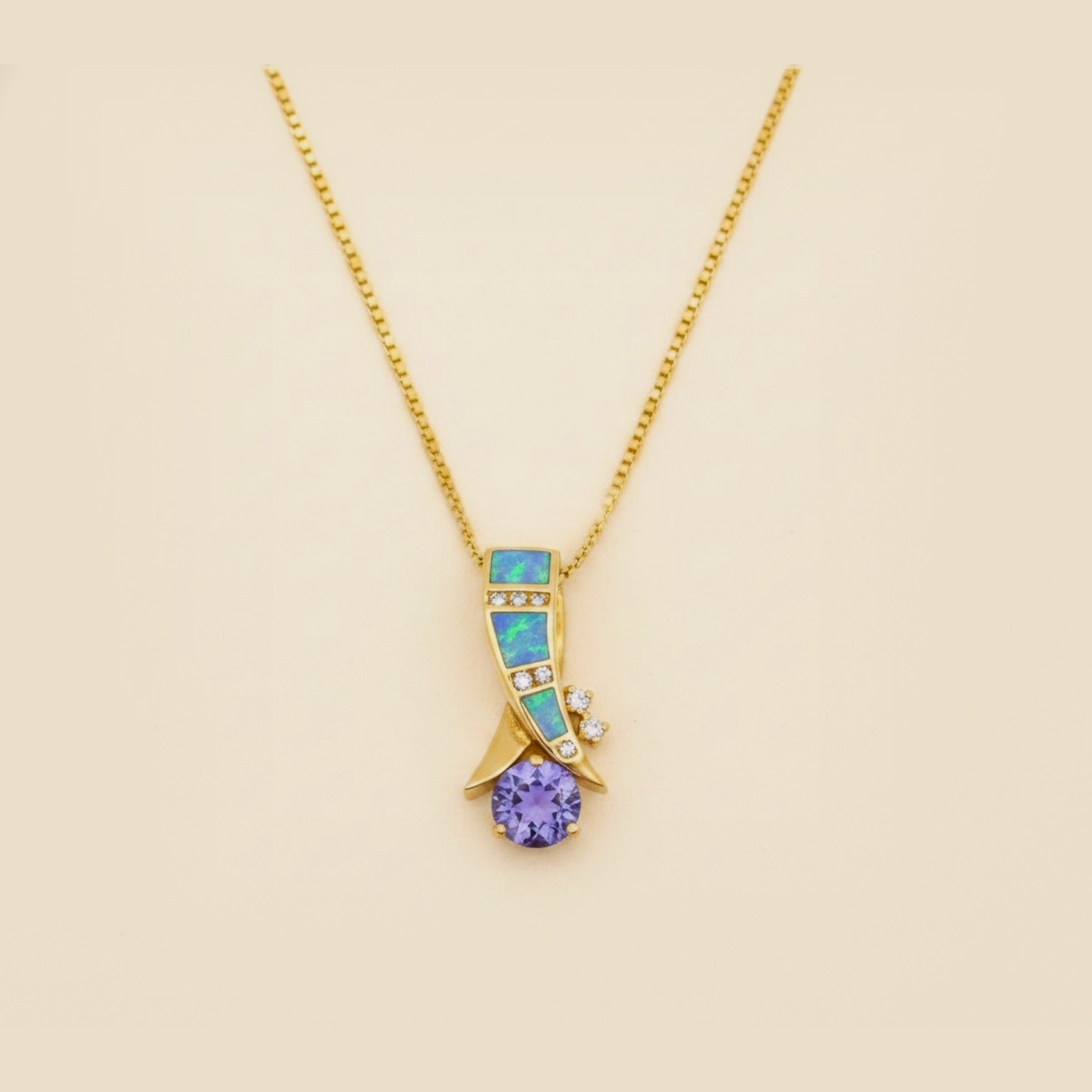 "Ash" (Asher Jewelry Co.) Yellow Gold Tanzanite, Black Opal – Empire Diamond – view 2