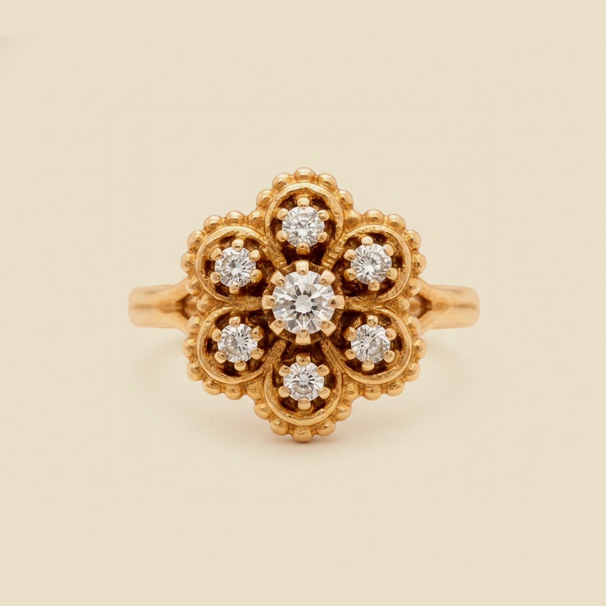 Beaded Multi-Prong Diamond Clover Ring – Empire Diamond – view 2