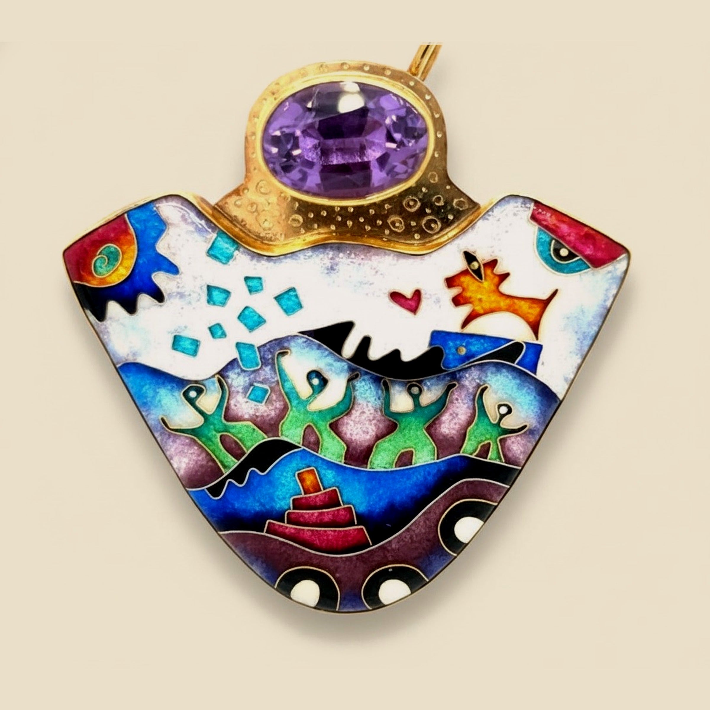 C.R.Dunetz Amethyst & Cloisonne Pin