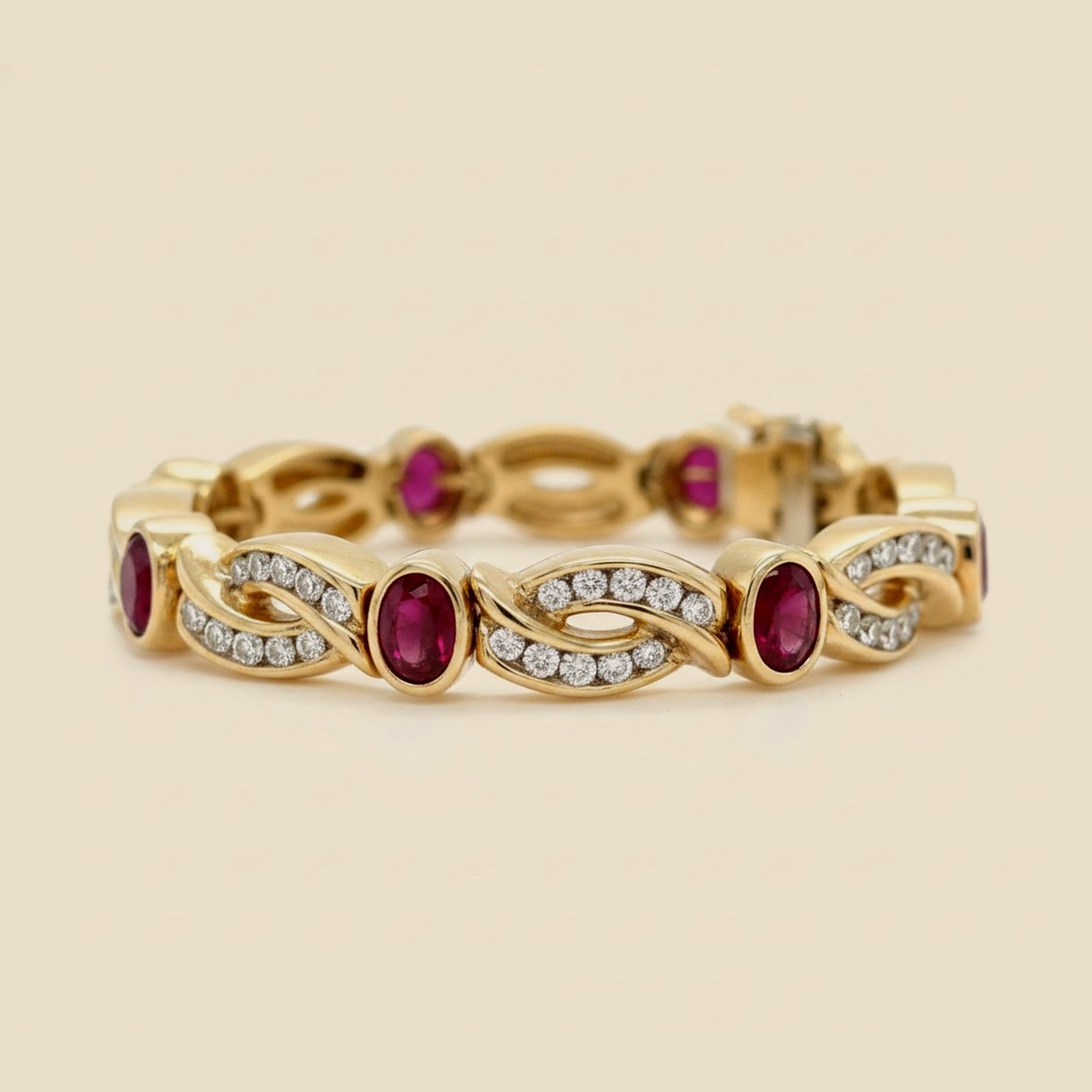 Cabachon Ruby & Diamond Alternating Crossover Bracelet – Empire Diamond