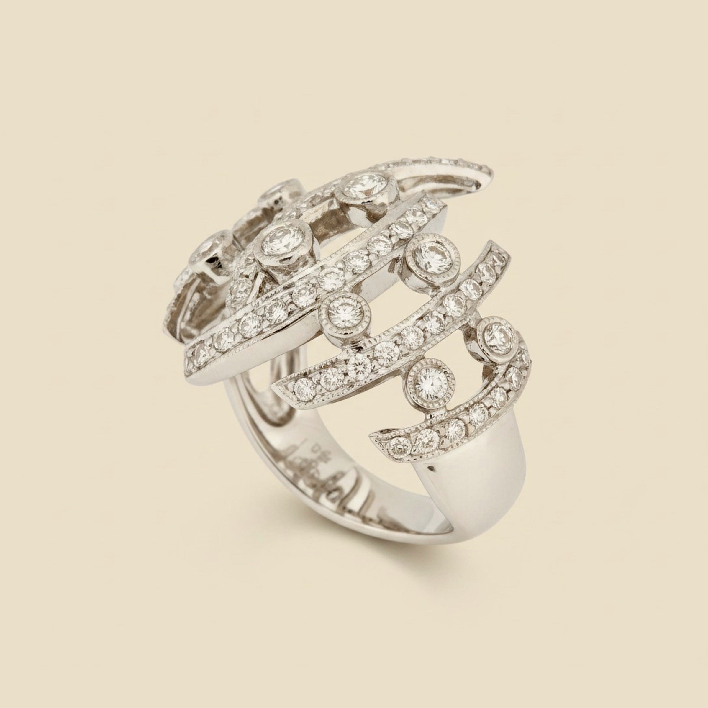 Curved Lines & Circle Diamond Cocktail Ring – Empire Diamond – view 2