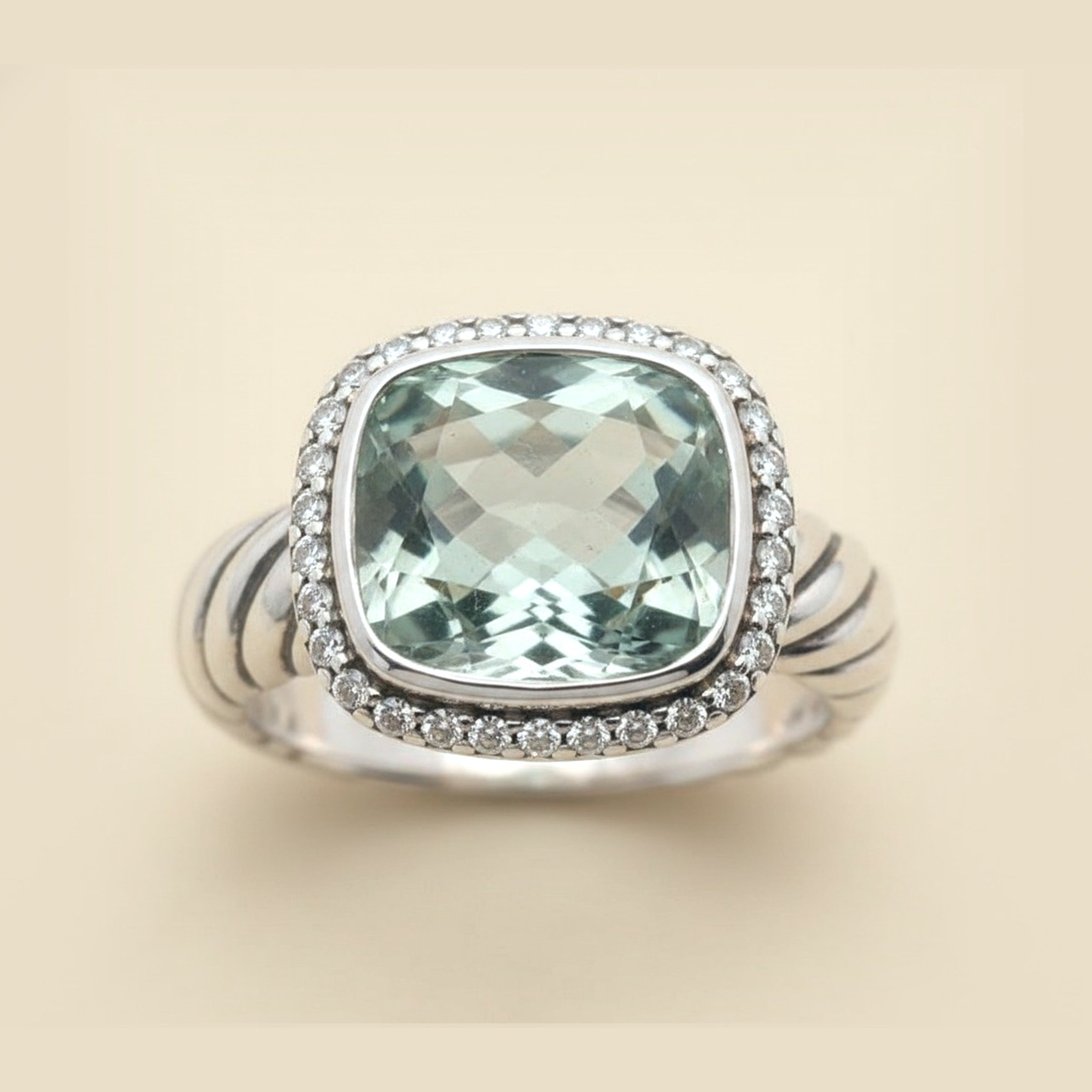 David Yurman Sterling Silver Prasiolite & Diamond Cable Ring – Empire Diamond – view 2