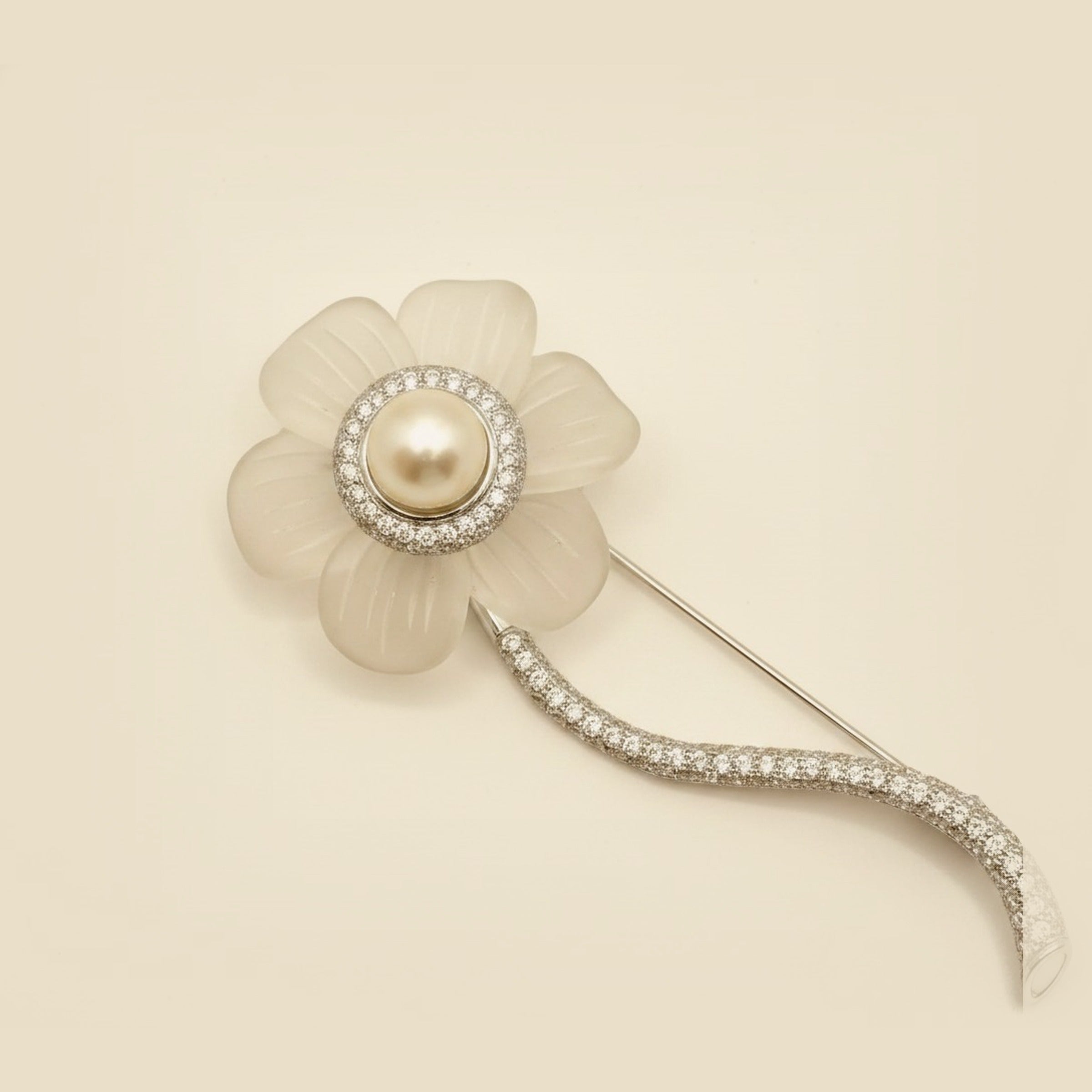 Dramatic Platinum Diamond & Pearl Crystal Flower Pin – Empire Diamond