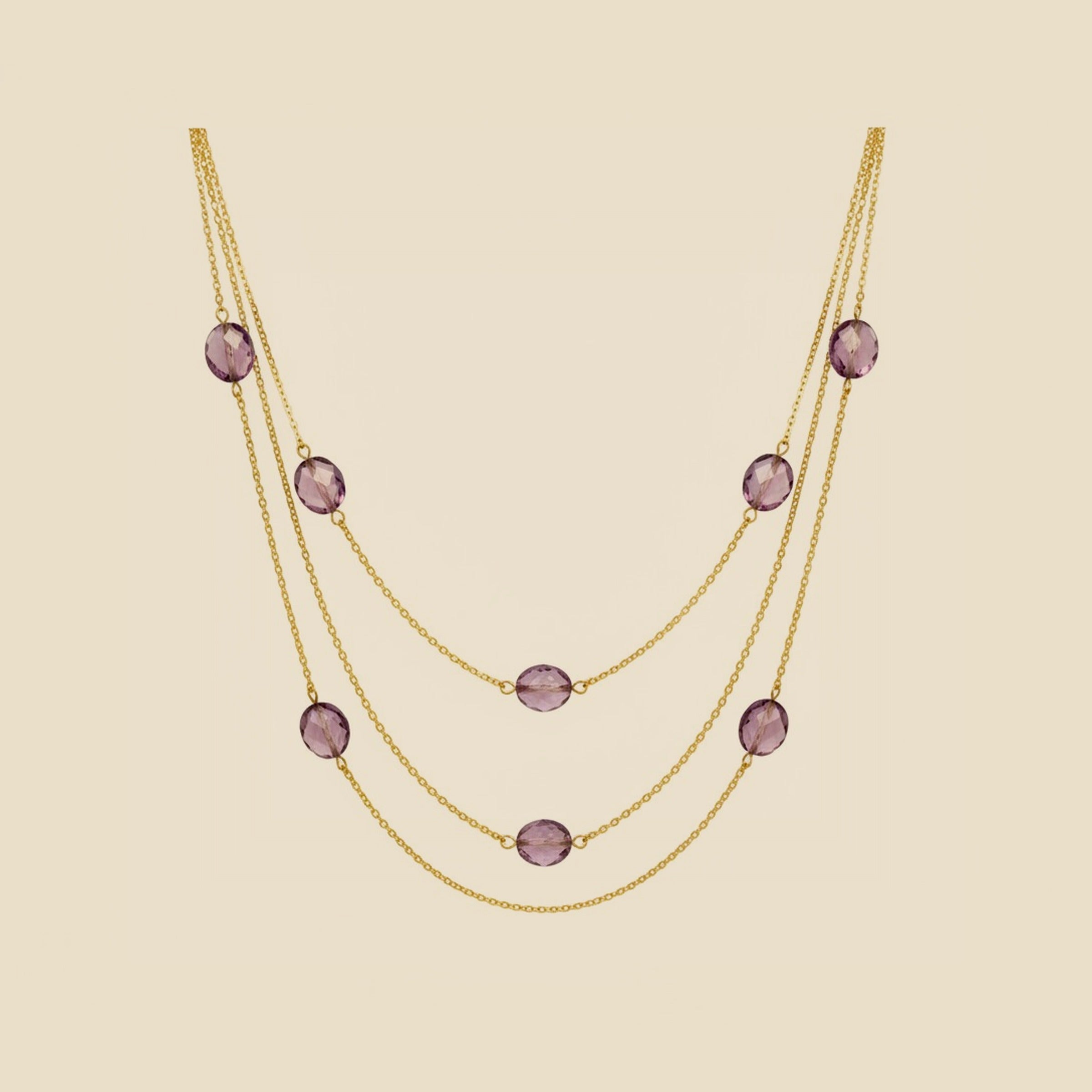 Faceted Oval Amethyst Bead Station Necklace – Empire Diamond