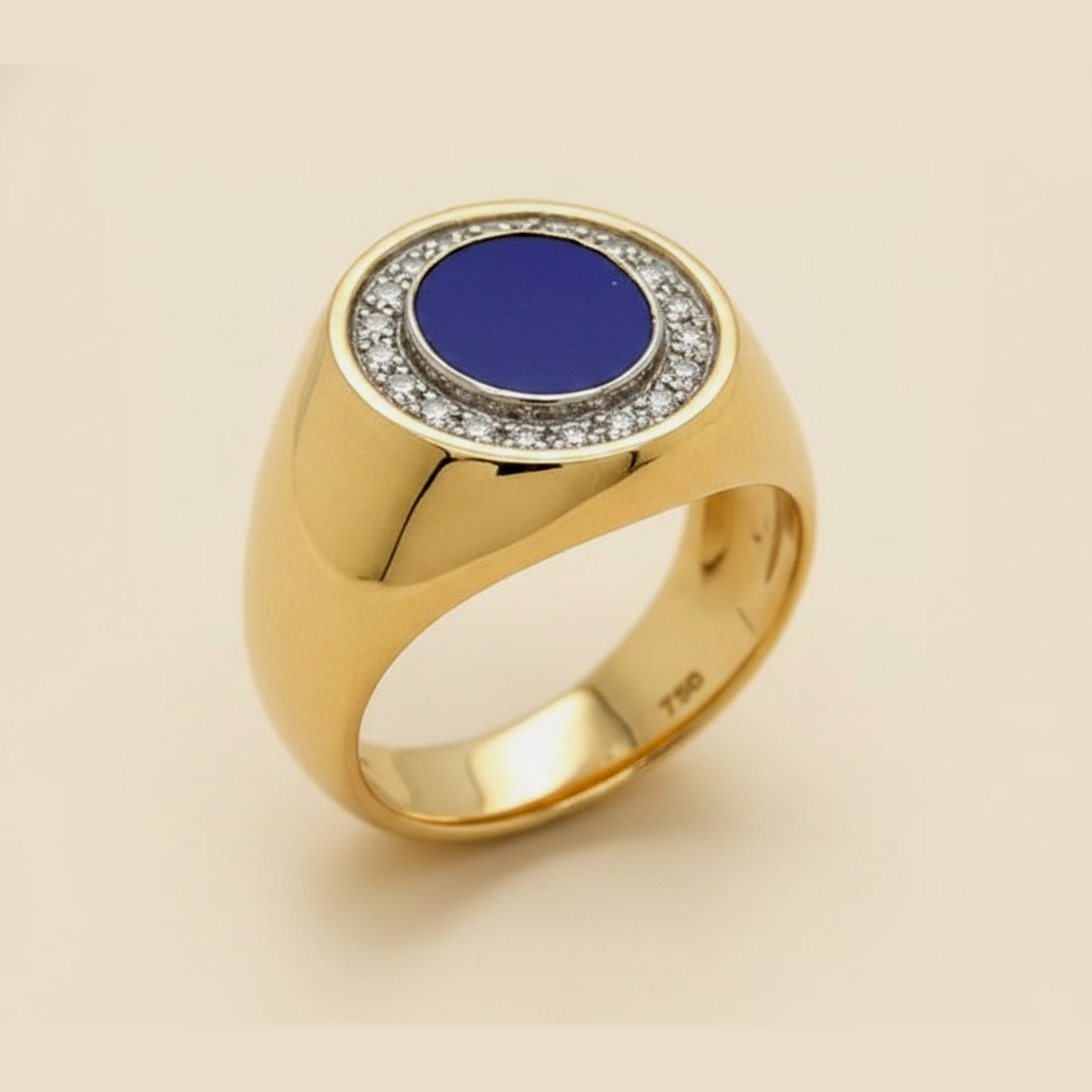 Gent's 14k Yellow Gold Lapis & Diamond Circle Ring