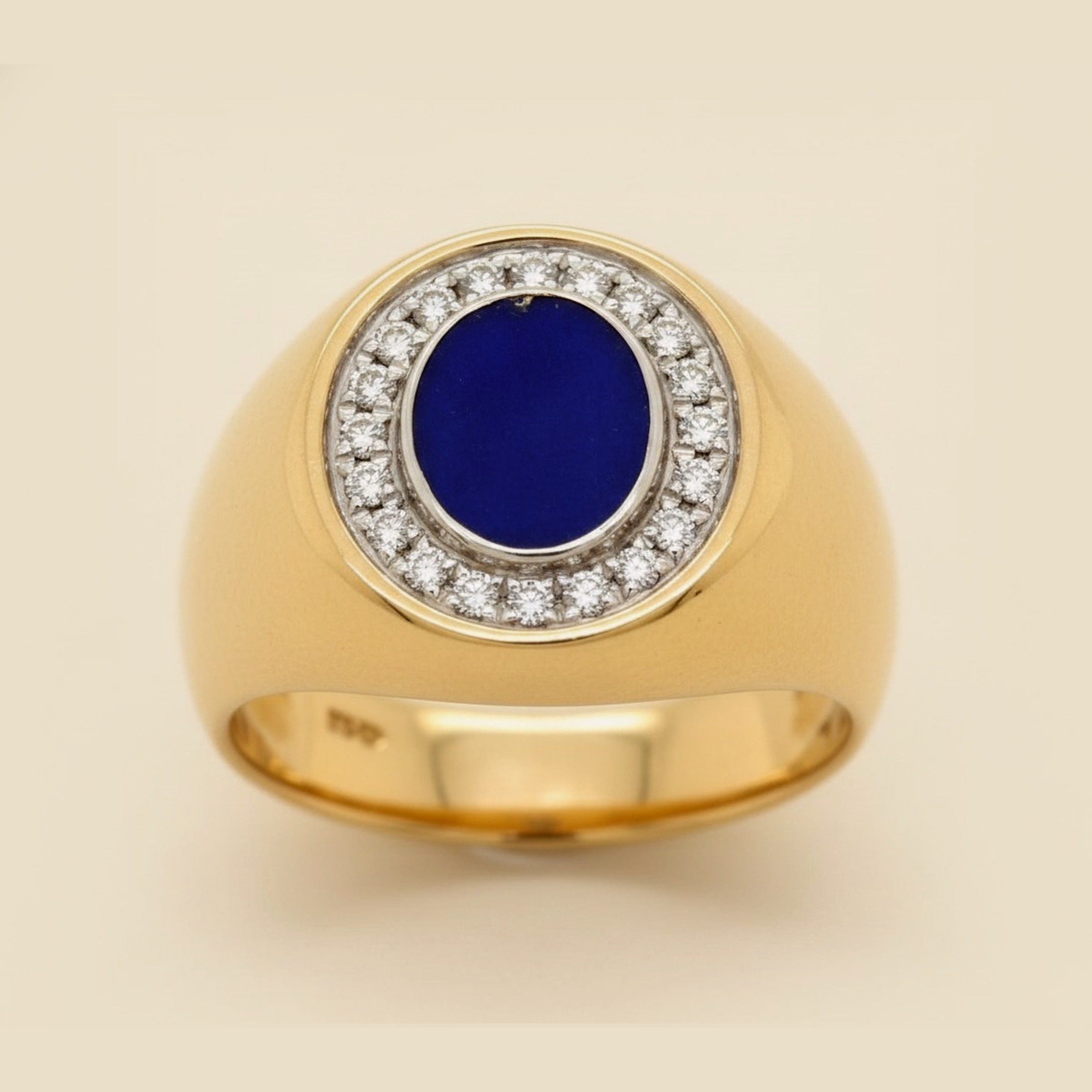 Gent's 14k Yellow Gold Lapis & Diamond Circle Ring