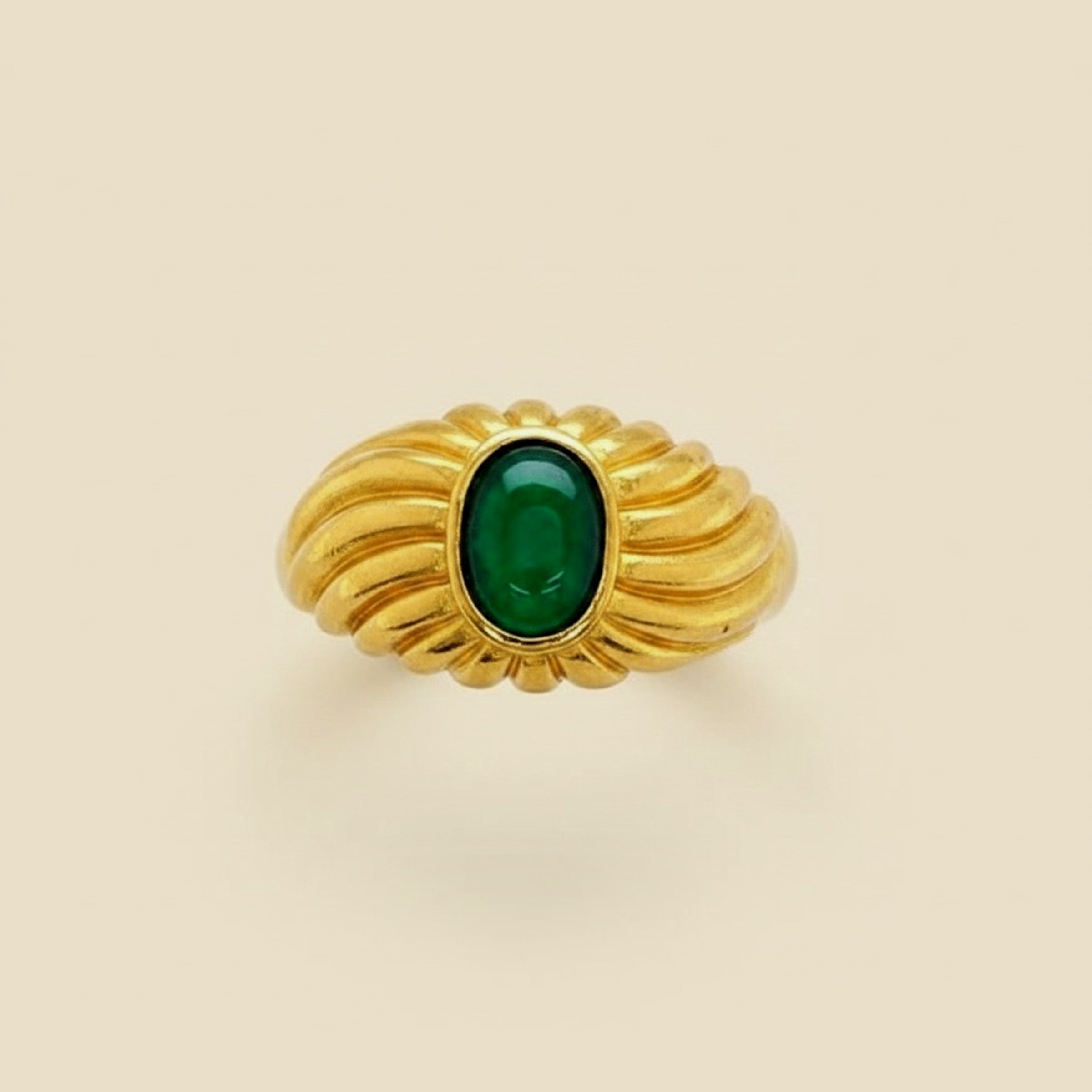 Gent's 24k Yellow Gold Green Jade Ring