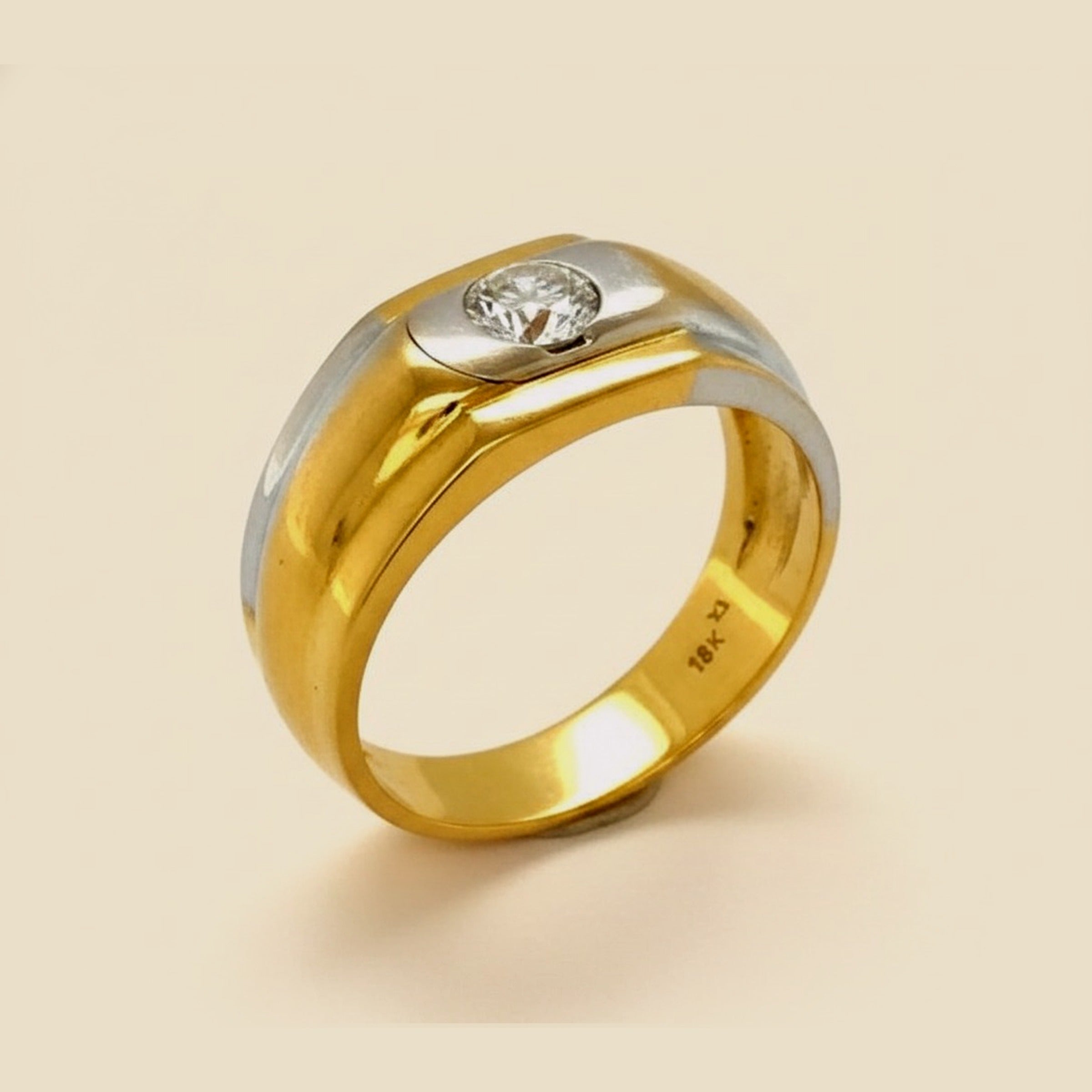 Gent's Two Tone 18k Diamond Solitaire Ring
