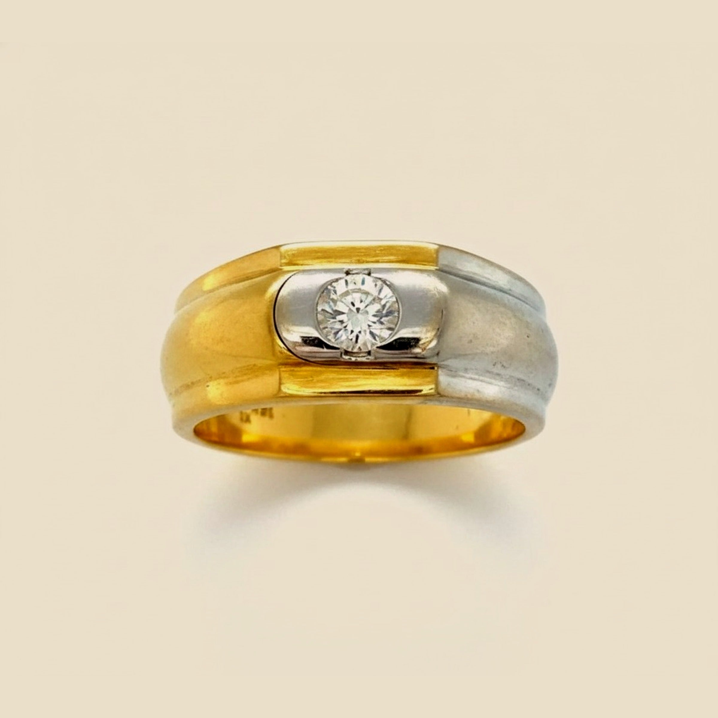 Gent's Two Tone 18k Diamond Solitaire Ring