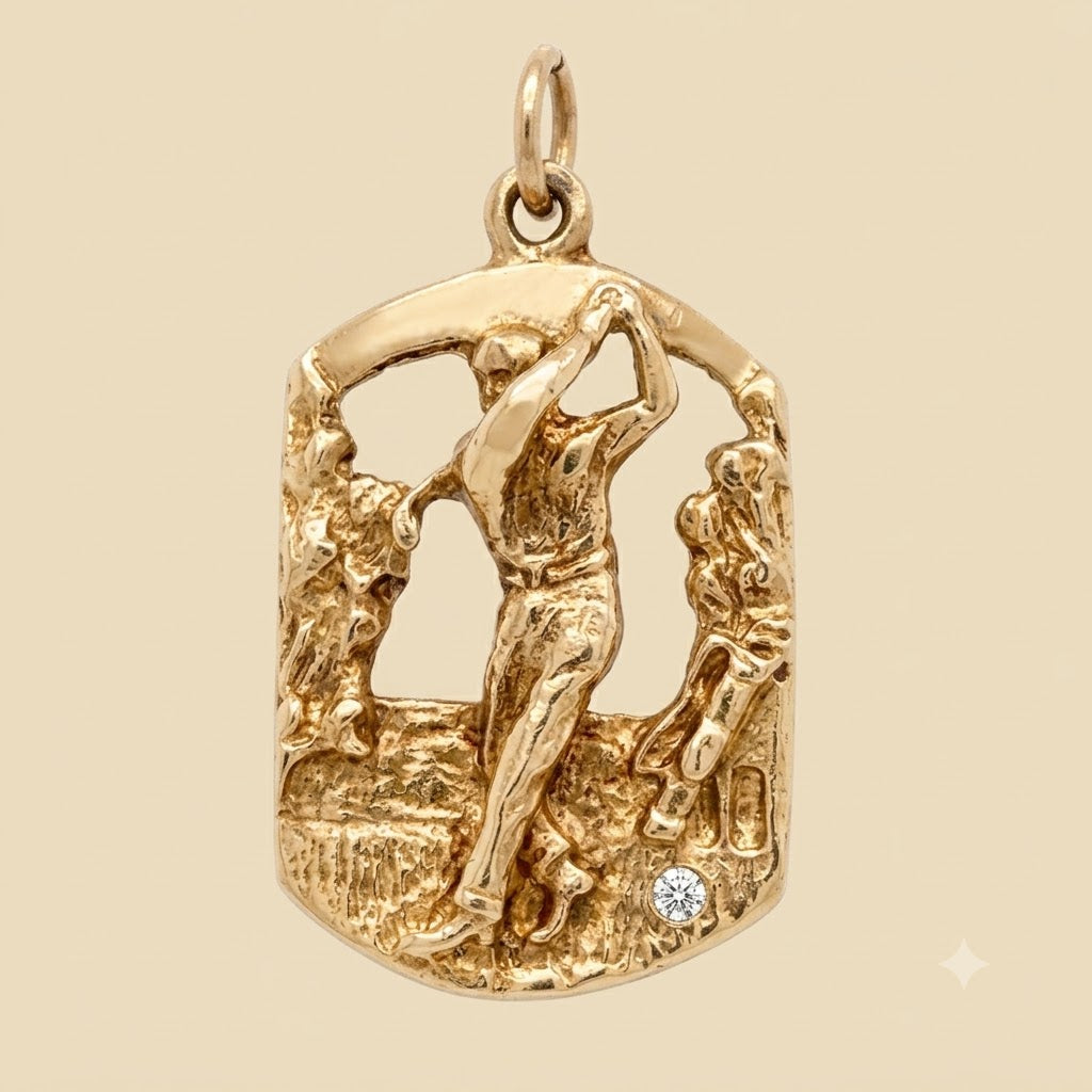 14K Yellow Gold Golfer Diamond Accent Charm Pendant