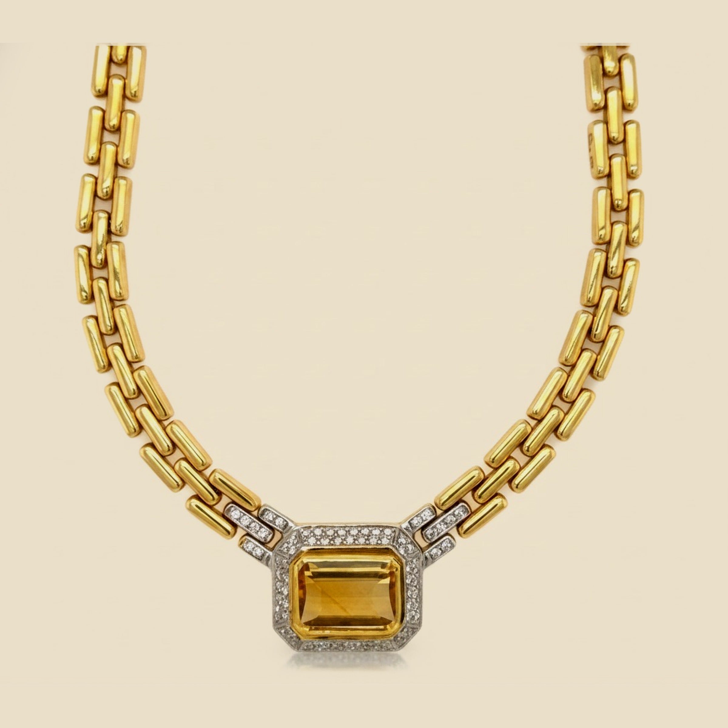 "Italy" Citrine & Diamond Yellow Gold Necklace