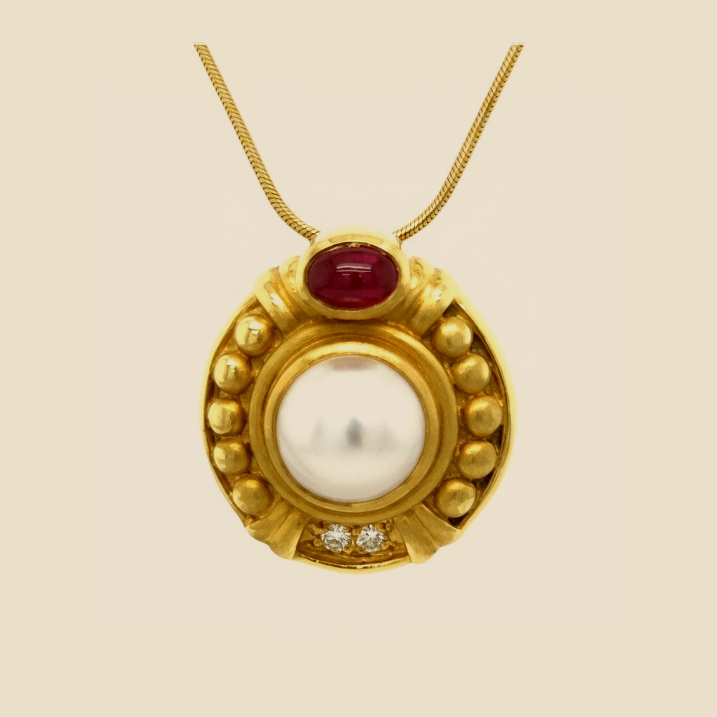 Judith Ripka Mabe Pearl Cabachon Ruby & Diamond Pendant – Empire Diamond