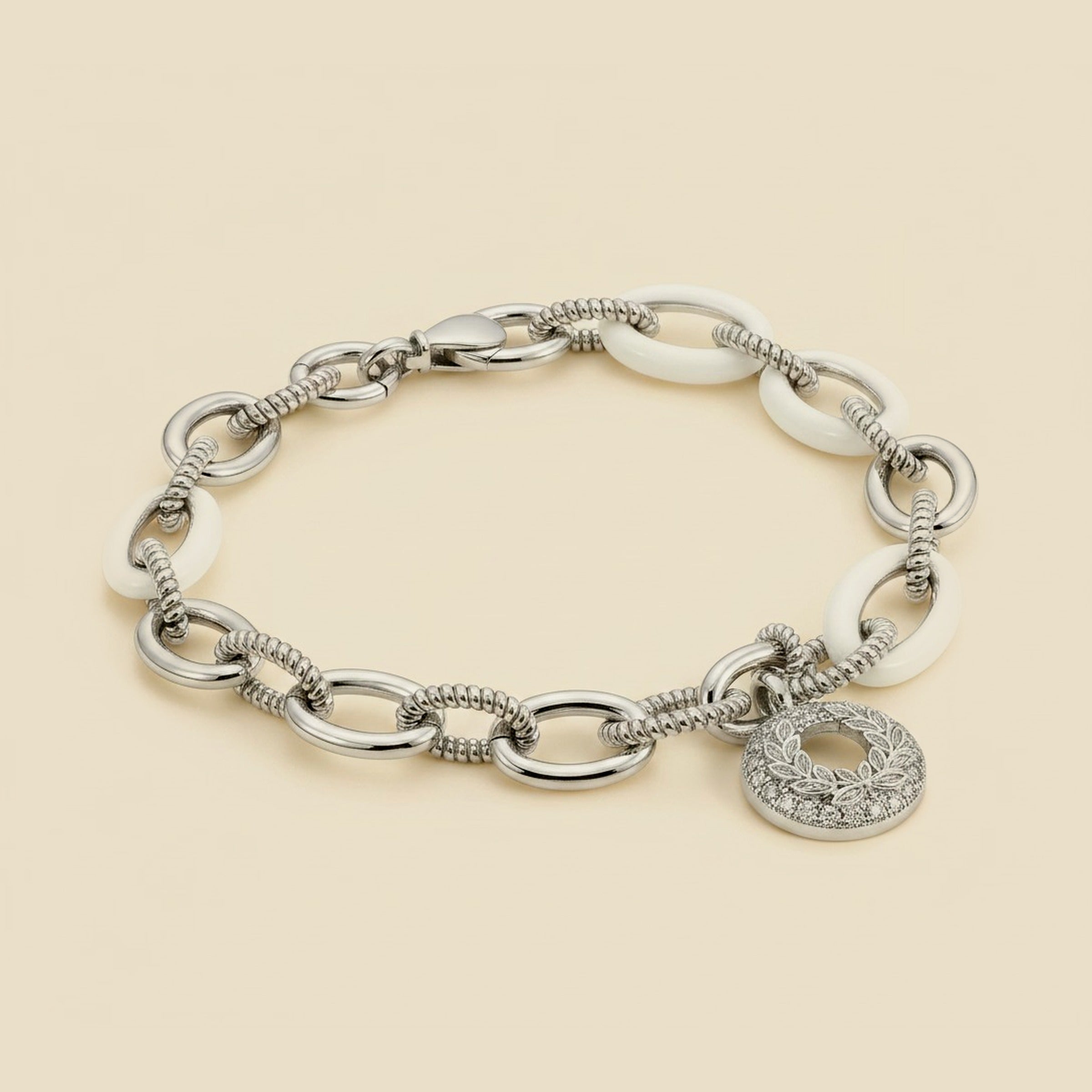 Judith Ripka Sterling Silver Bracelet with White Ceramic Links – Empire Diamond