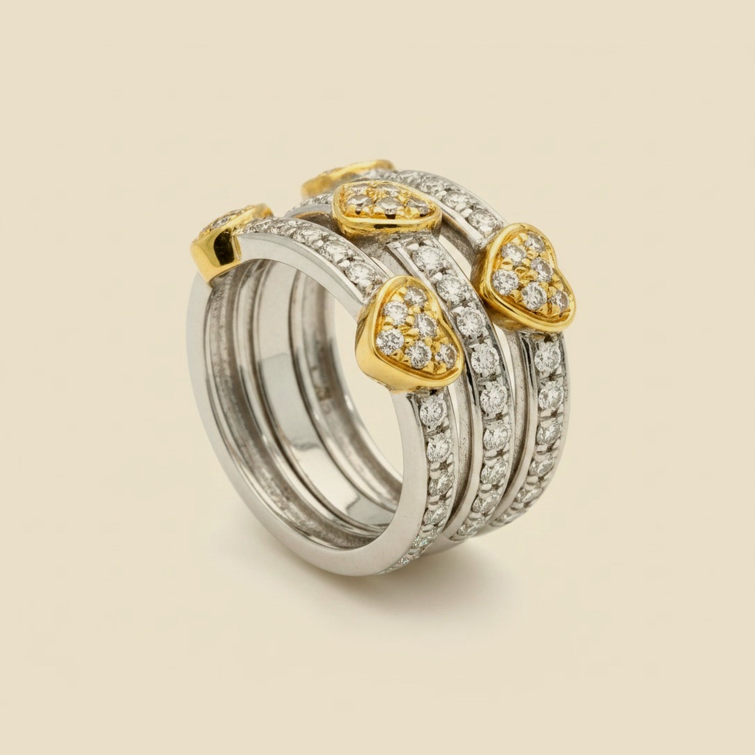 Made in Italy, Yellow/White Gold Diamond Heart Band/Ring – Empire Diamond