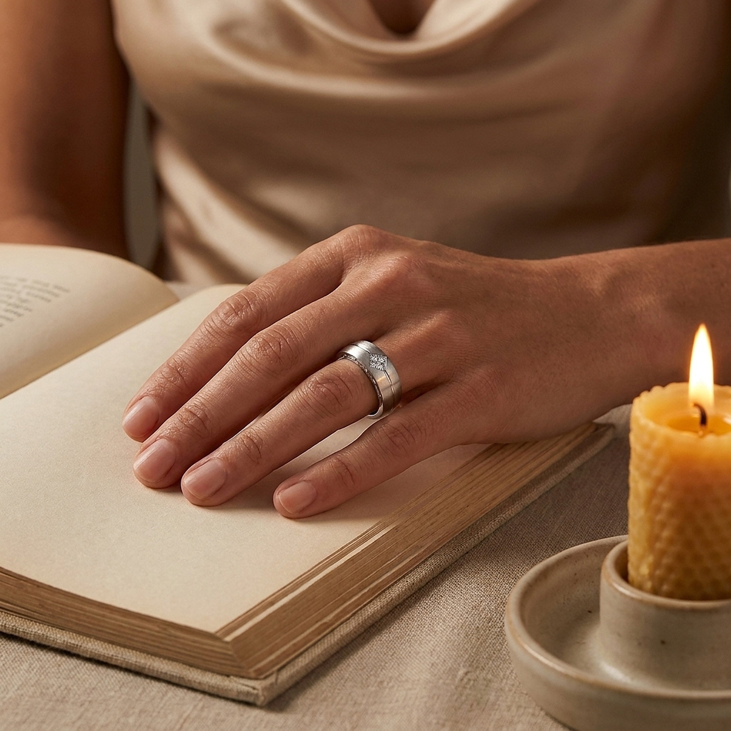 14K White Gold Diamond Band