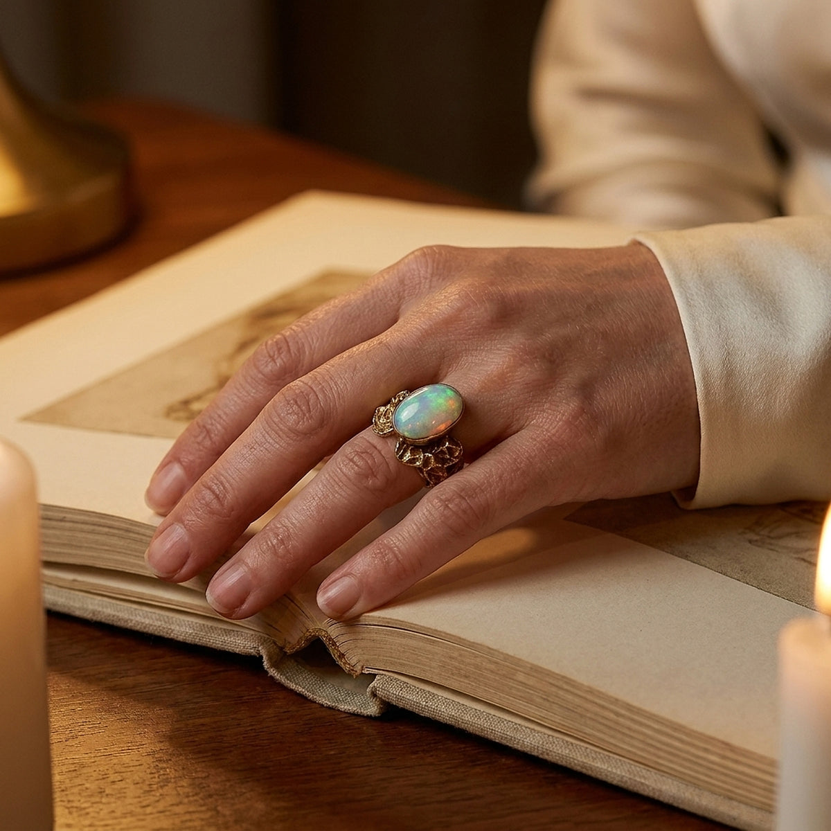 14K Yellow Gold Opal Nugget Tiara Ring