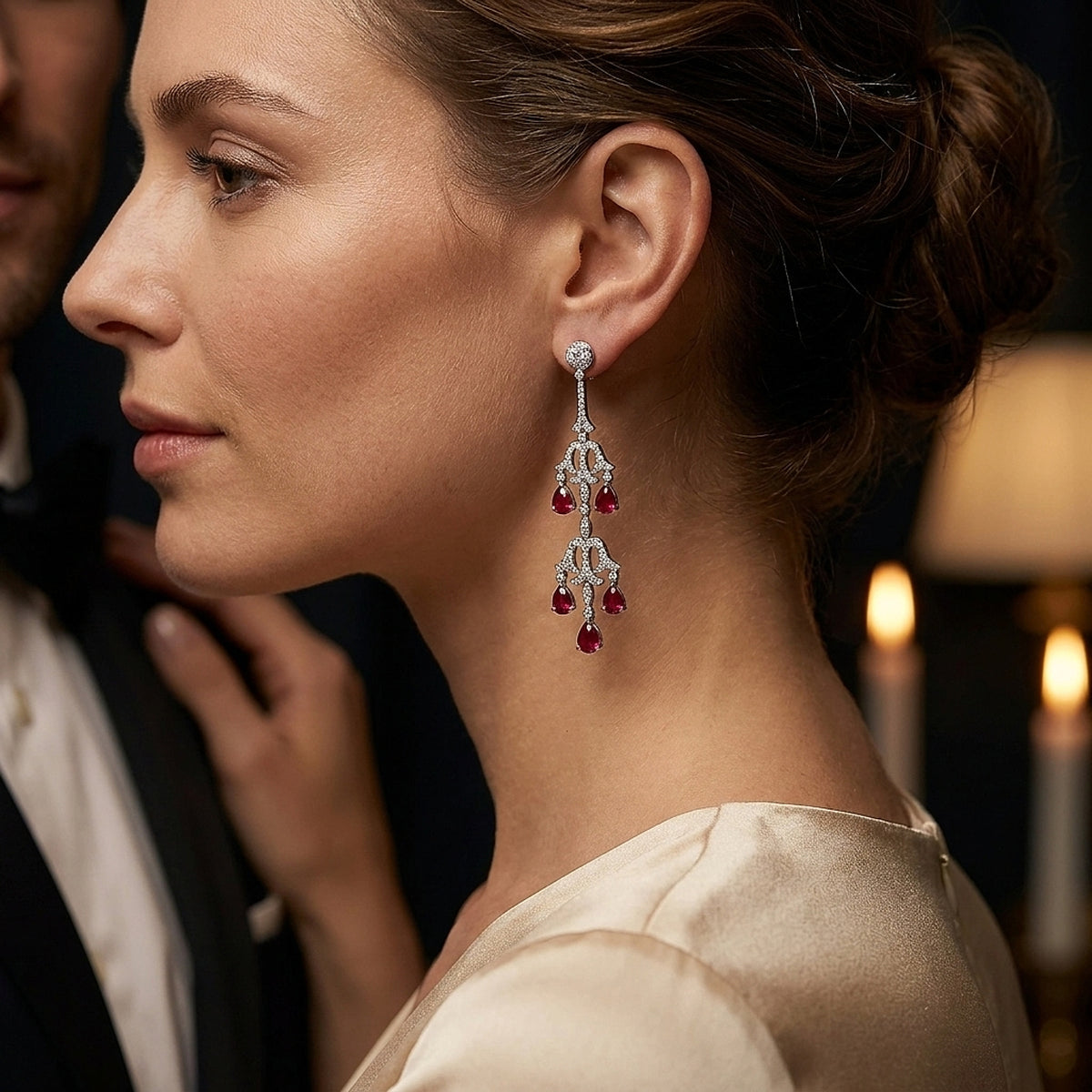 Burma Ruby and Diamond Drop Chandelier Earrings