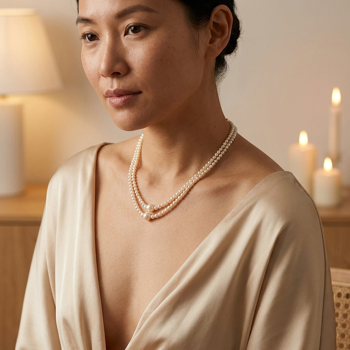 Victorian Natural Pearl Double Strand Necklace