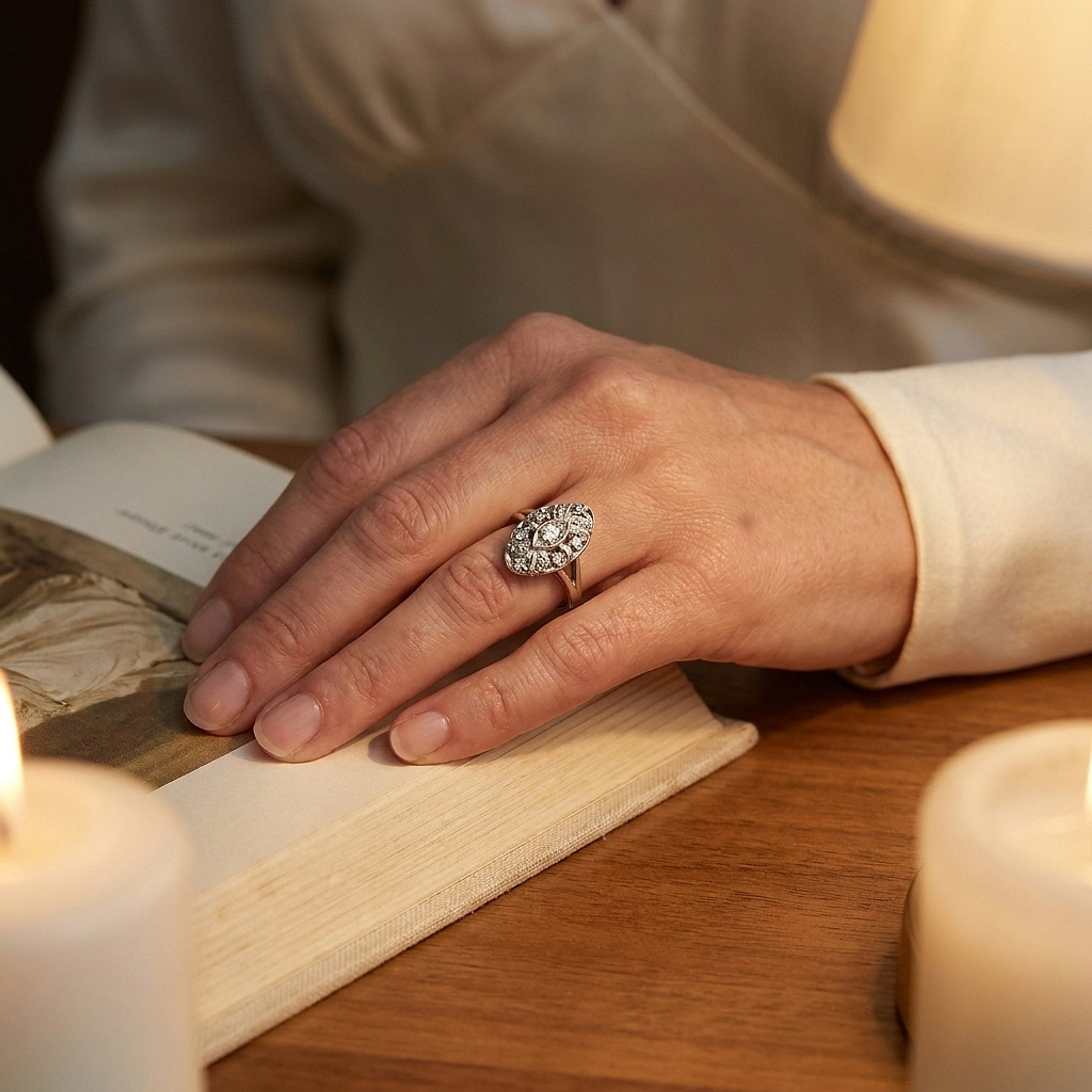 14K White Gold Diamond Dinner Ring