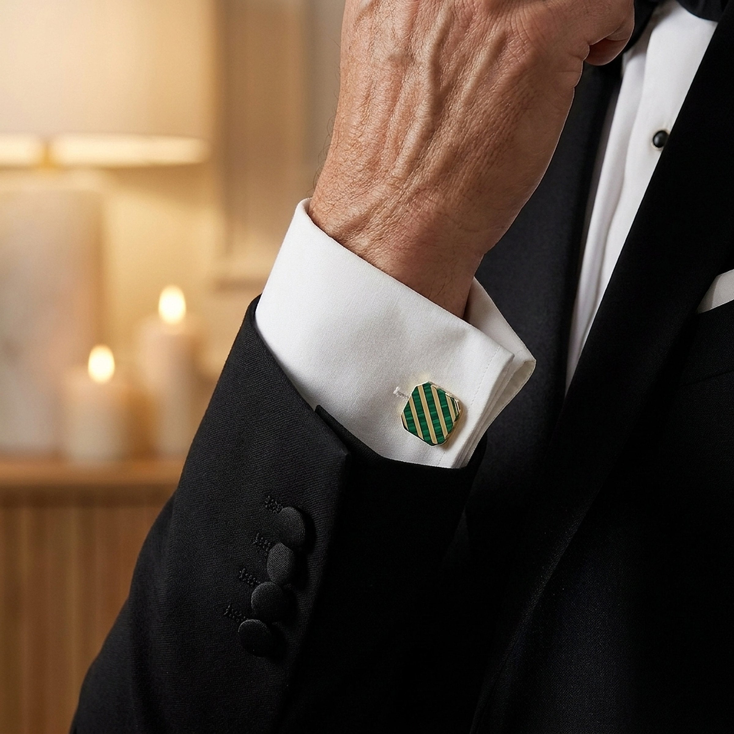 Kurt Wayne 18K Yellow Gold and Malachite Cufflinks