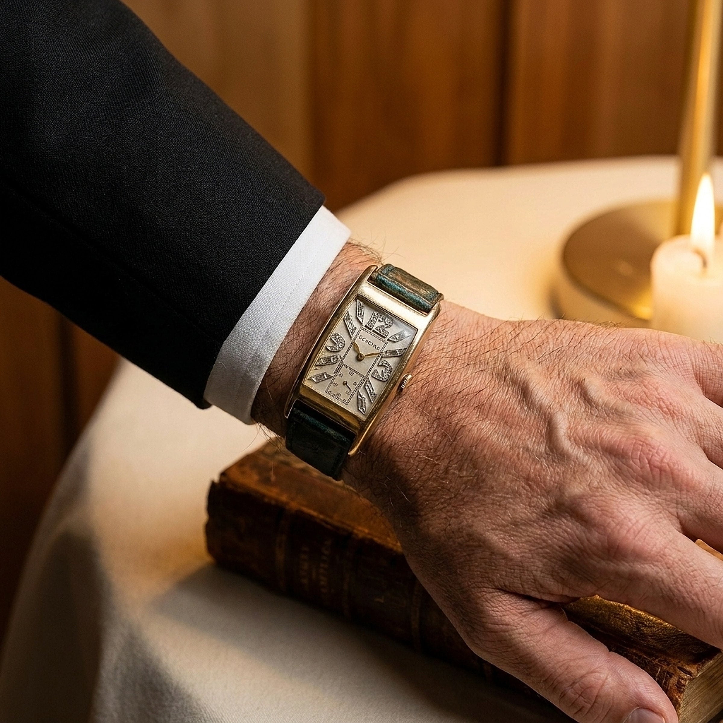 Glycine 14K Yellow Gold Art Deco Diamond Soiree Wristwatch