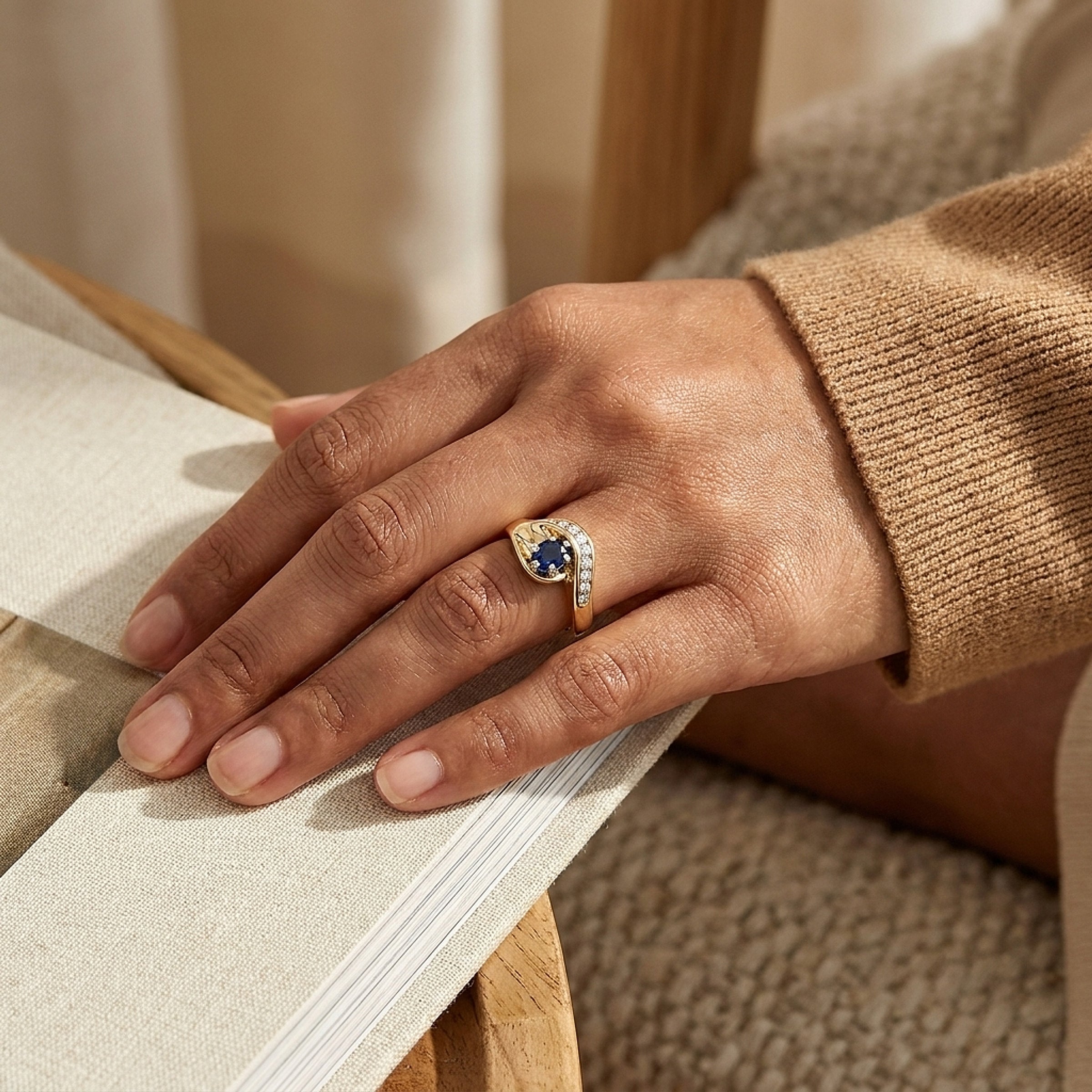 18K Gold Kashmir Sapphire and Diamond Cocktail Ring, ca. 1960s