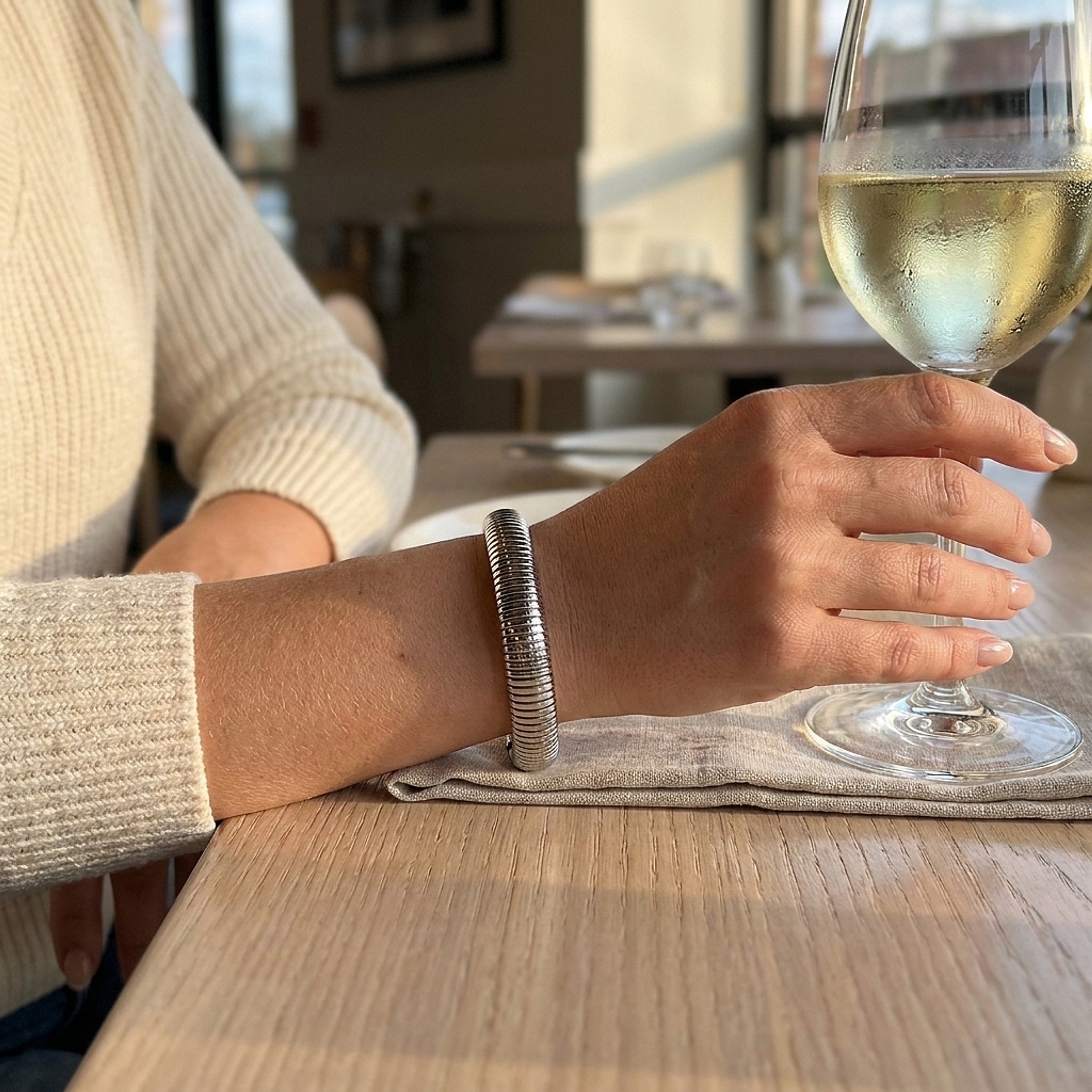 14K White Gold Handcrafted Tubogas Bracelet