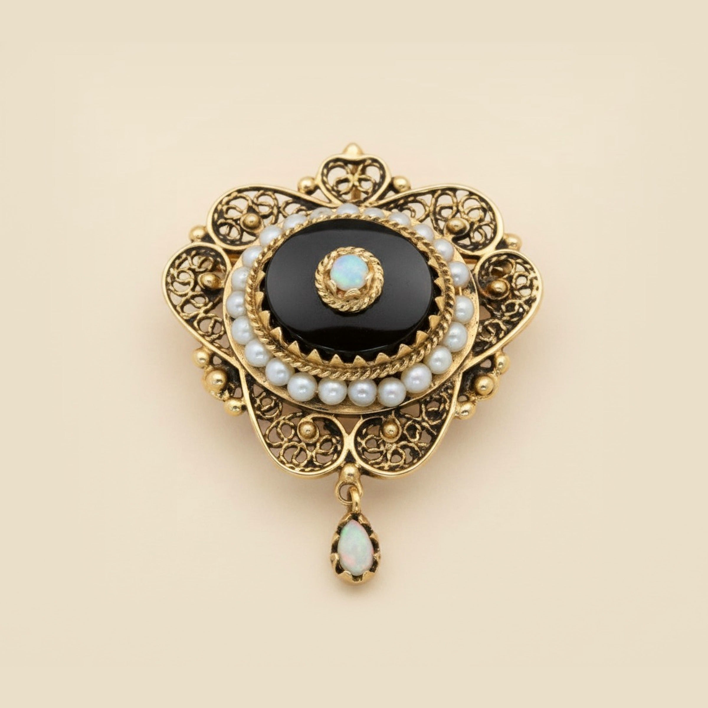 Onyx Seed Pearl & Opal Filigree Pin/Pendant – Empire Diamond