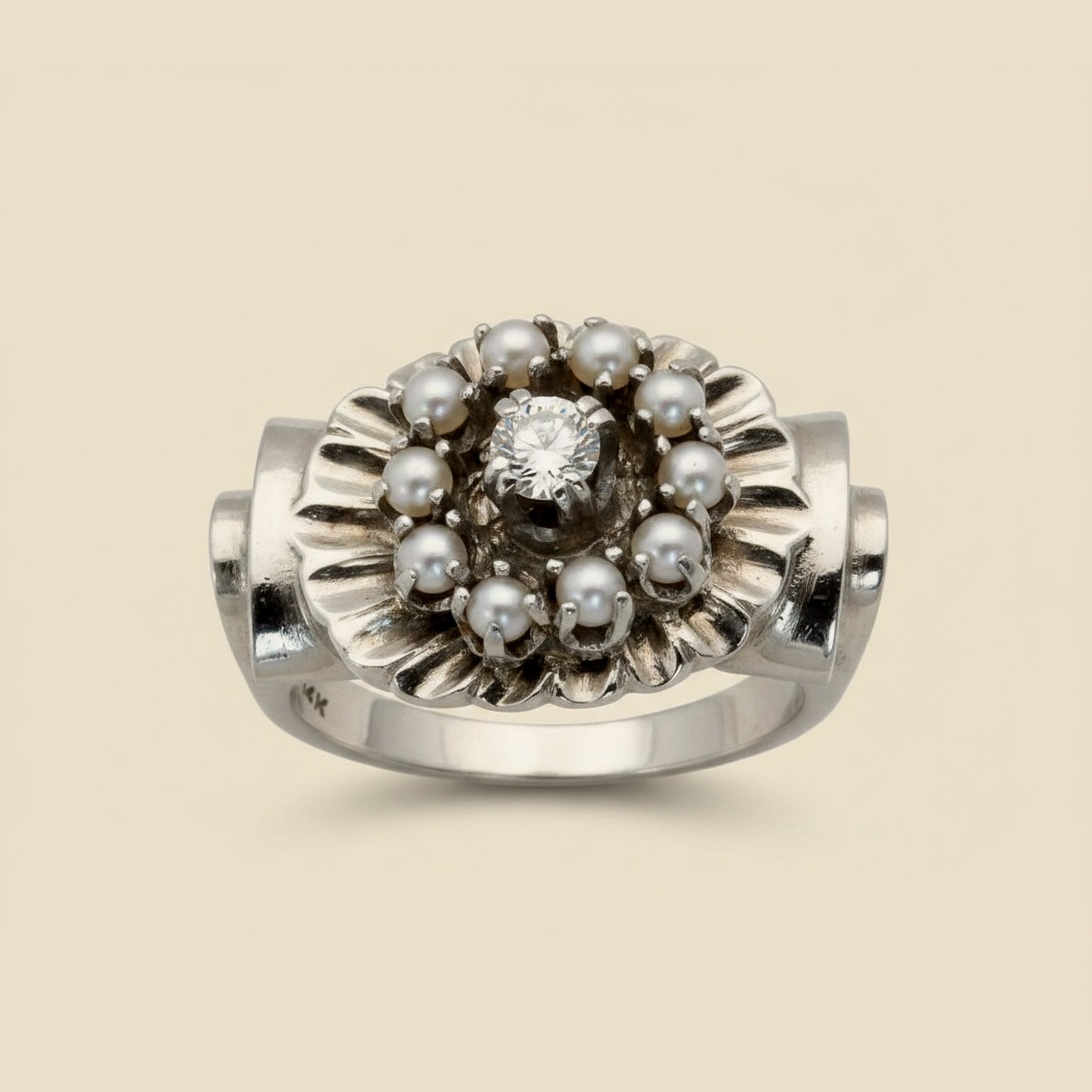Pearl and Diamond Cocktail Ring – Empire Diamond – view 2