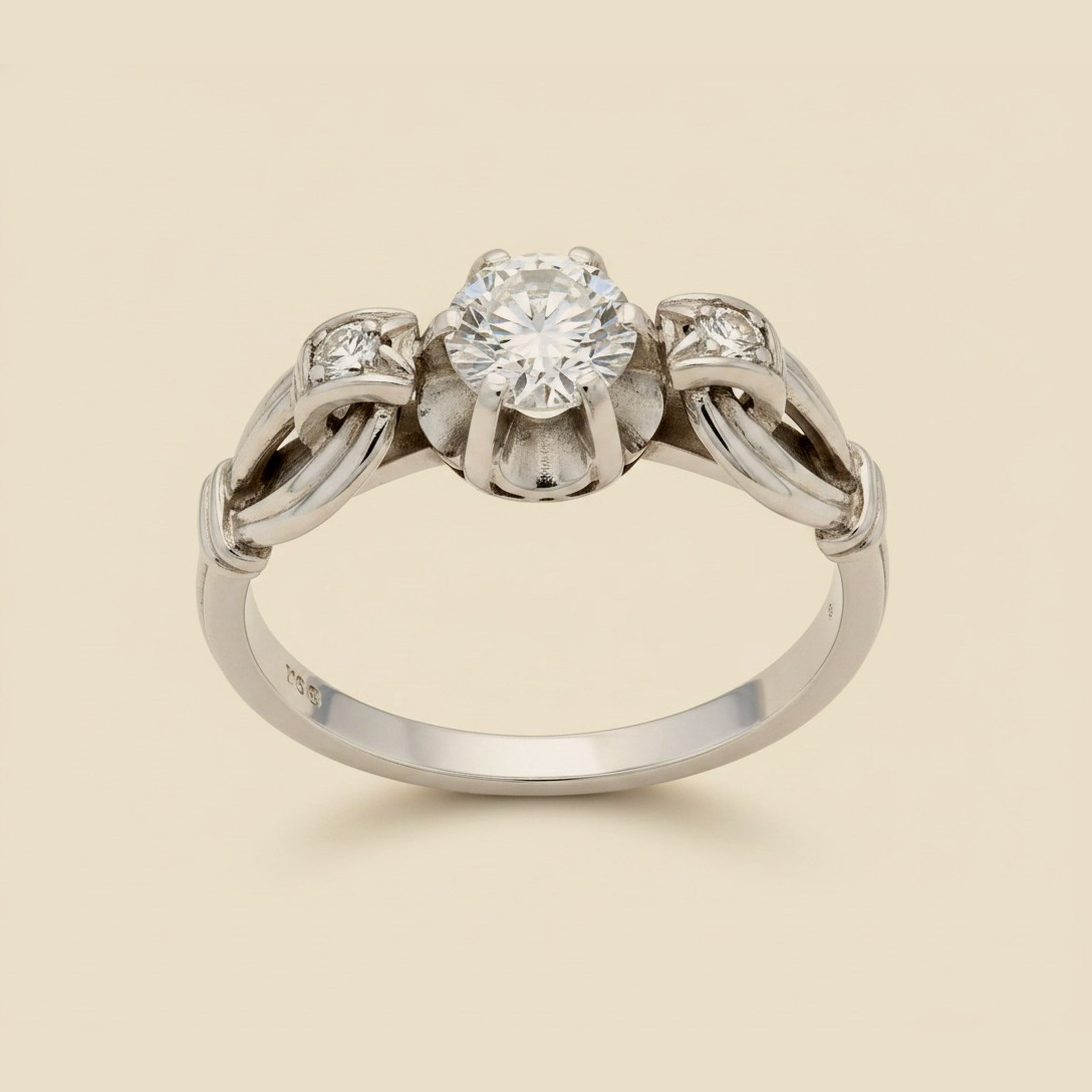 Platinum Art Deco 3-Stone Love Knot Ring – Empire Diamond – view 2