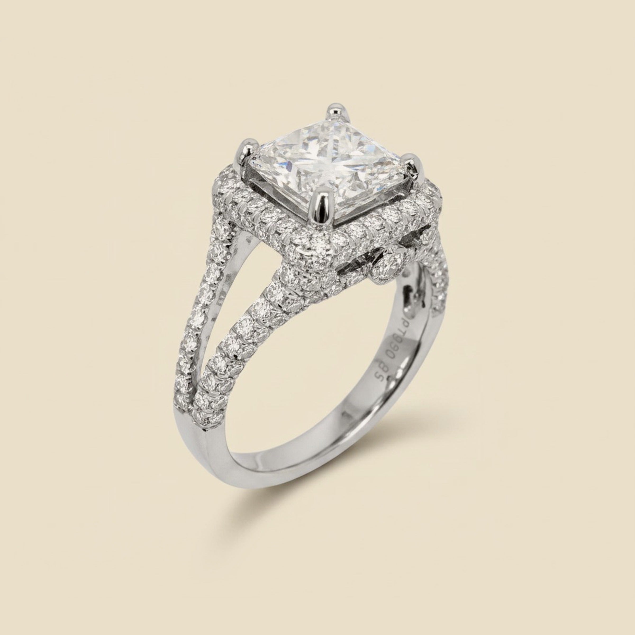 Platinum Princess-Cut Diamond Engagement Ring 2.52cts.
