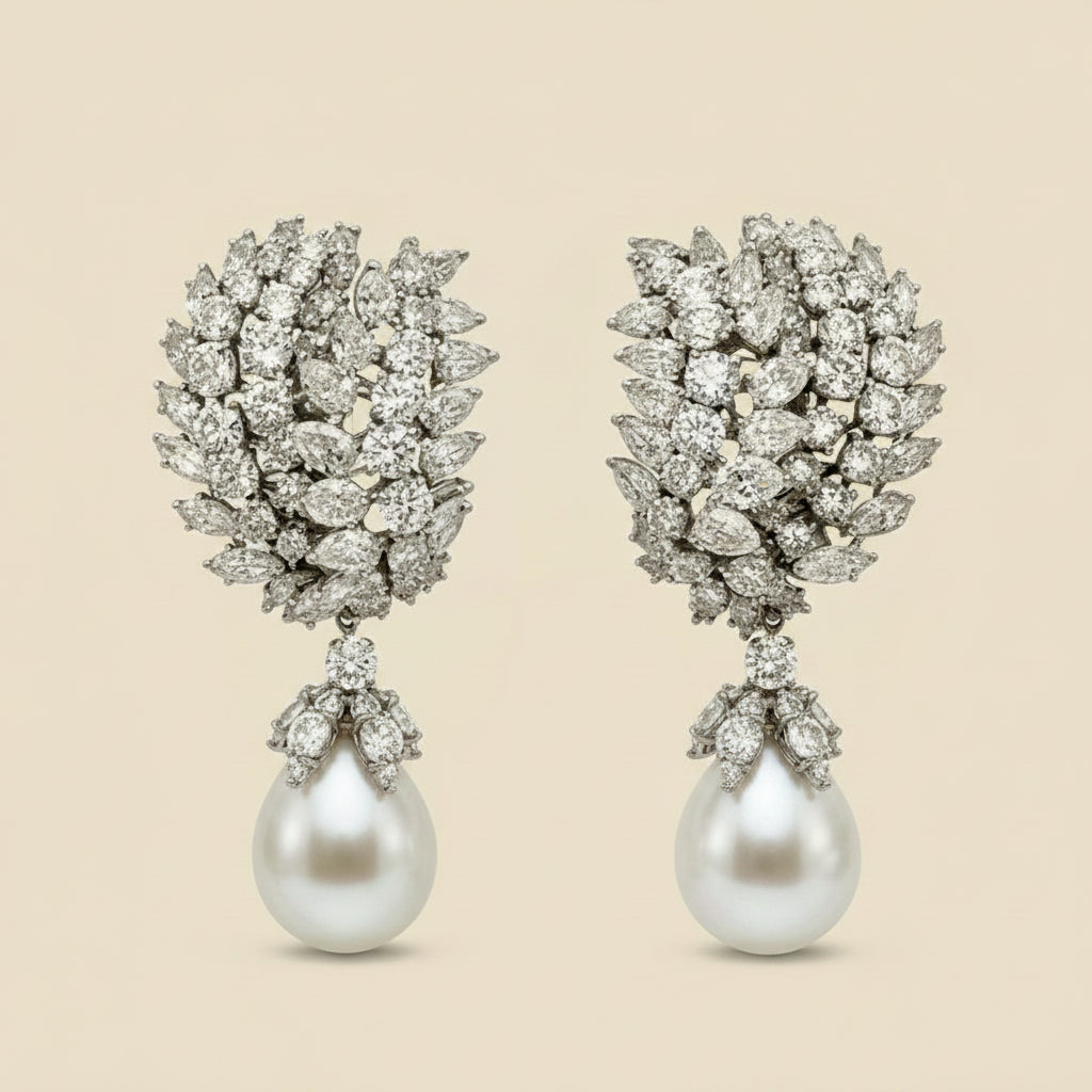 Platinum South Sea Pearl & Diamond Drop Earrings