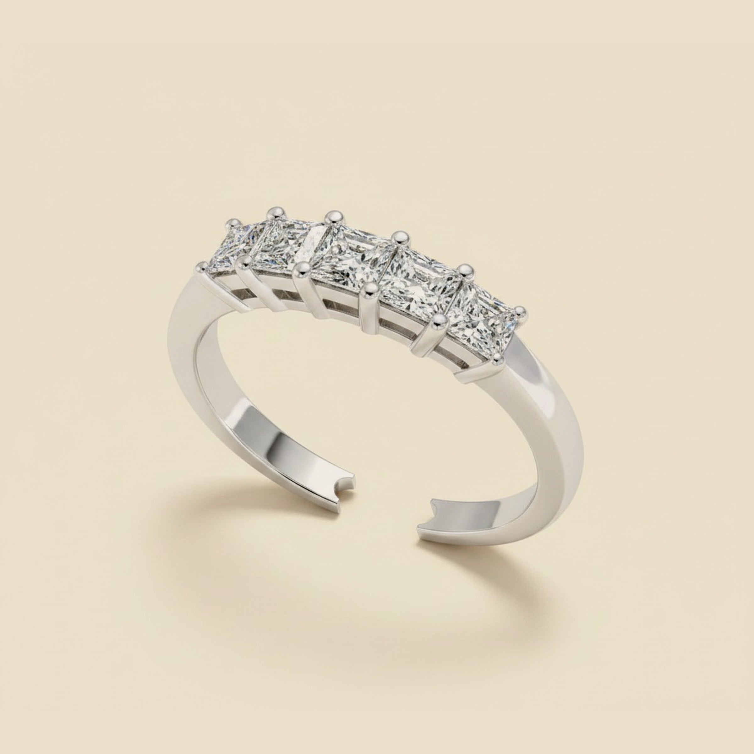 Platinum Wedding Band - 5 Princess Cut diamonds 0.61cts tw.