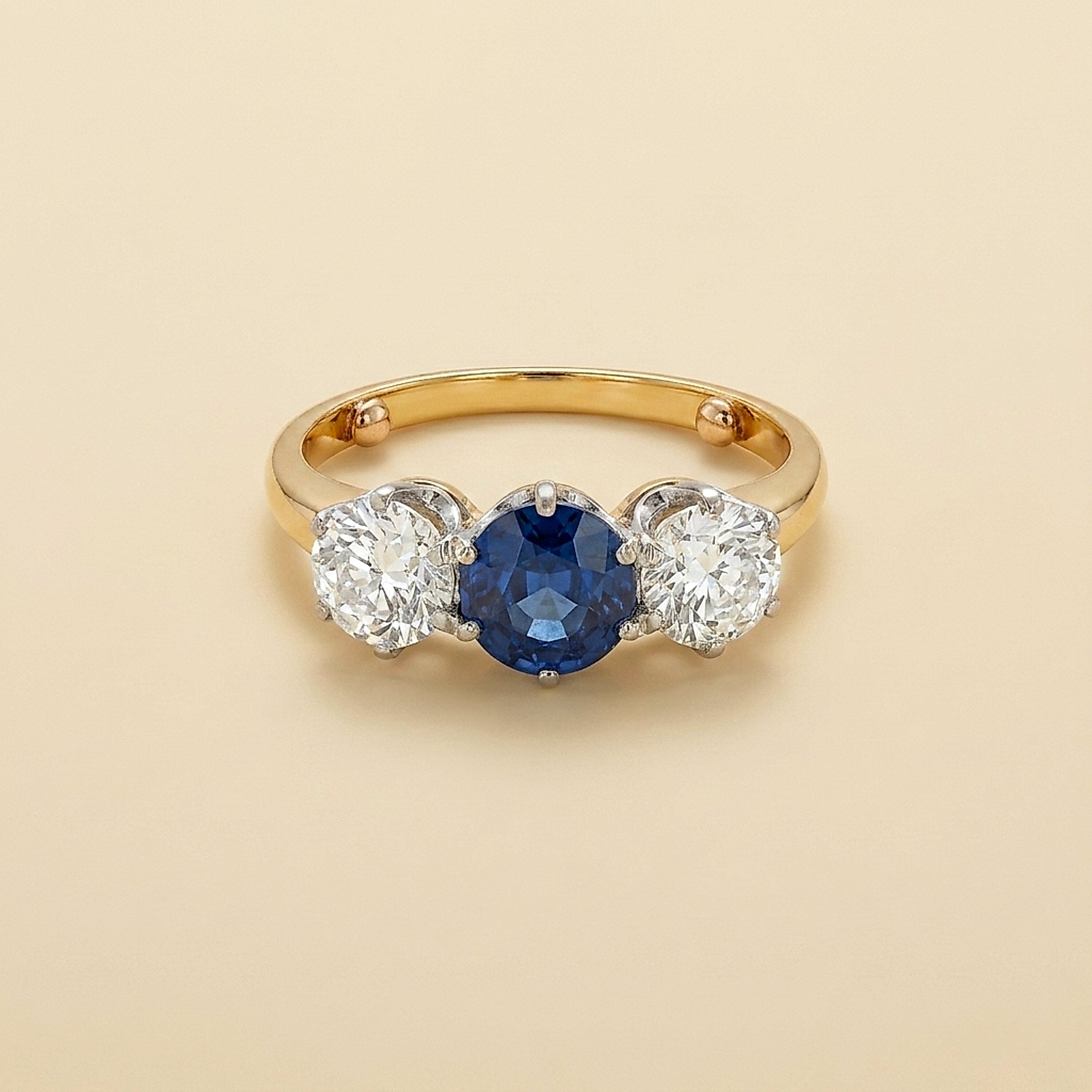 Natural Unheated Sapphire and Diamond Three-Stone Ring