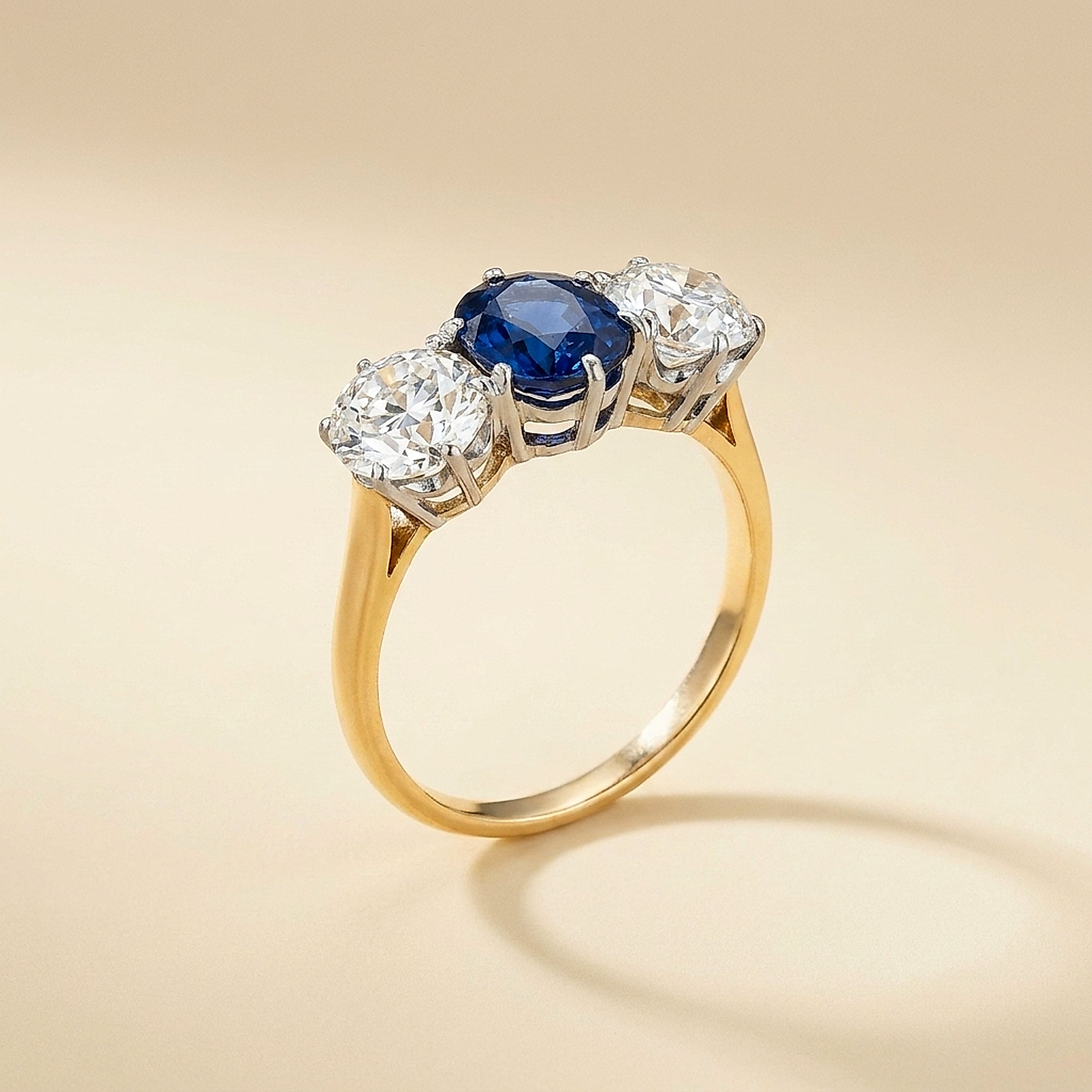 Natural Unheated Sapphire and Diamond Three-Stone Ring