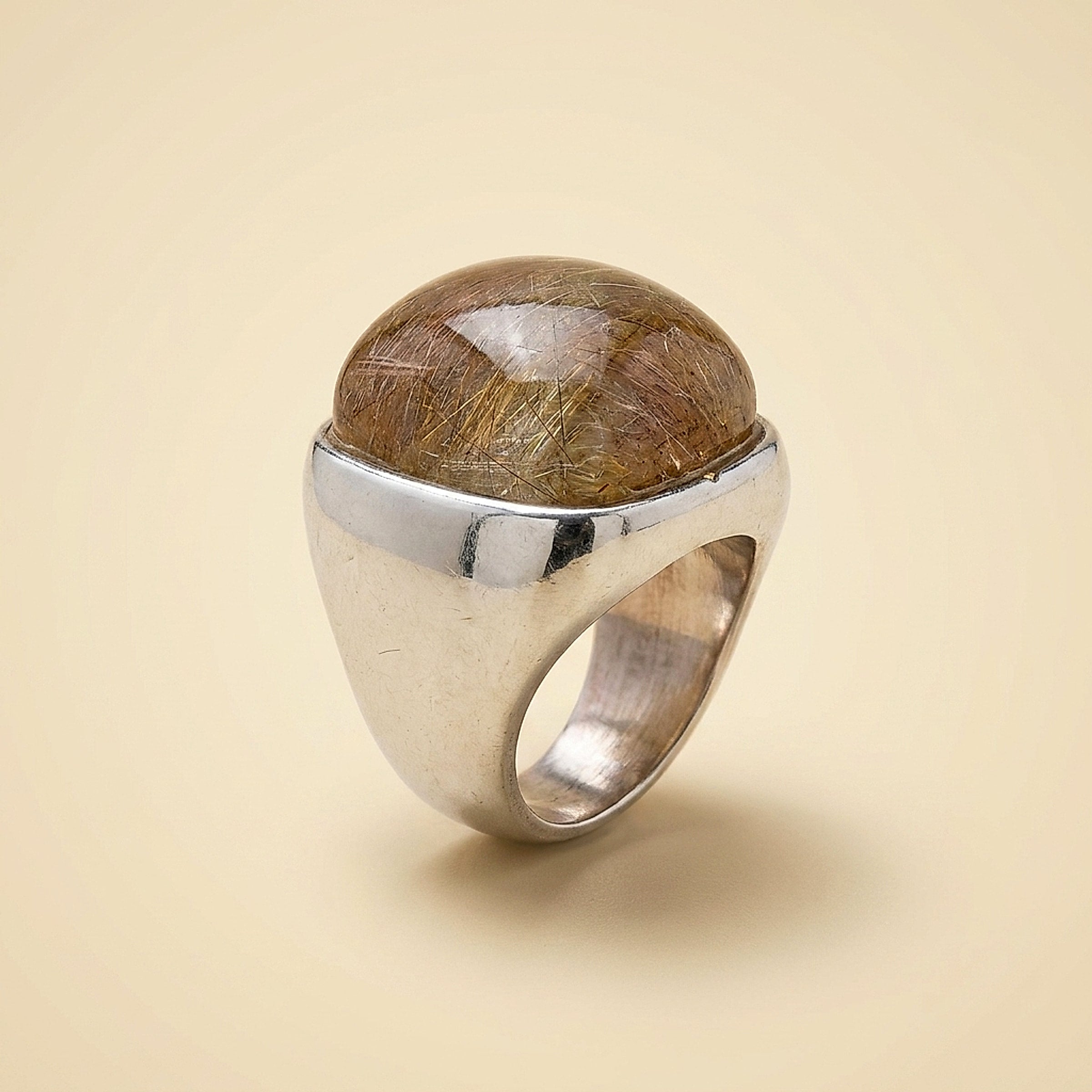 Sterling Silver Bezel Set Rutilated Quartz Ring by Steven Pooyouma Kuyvay