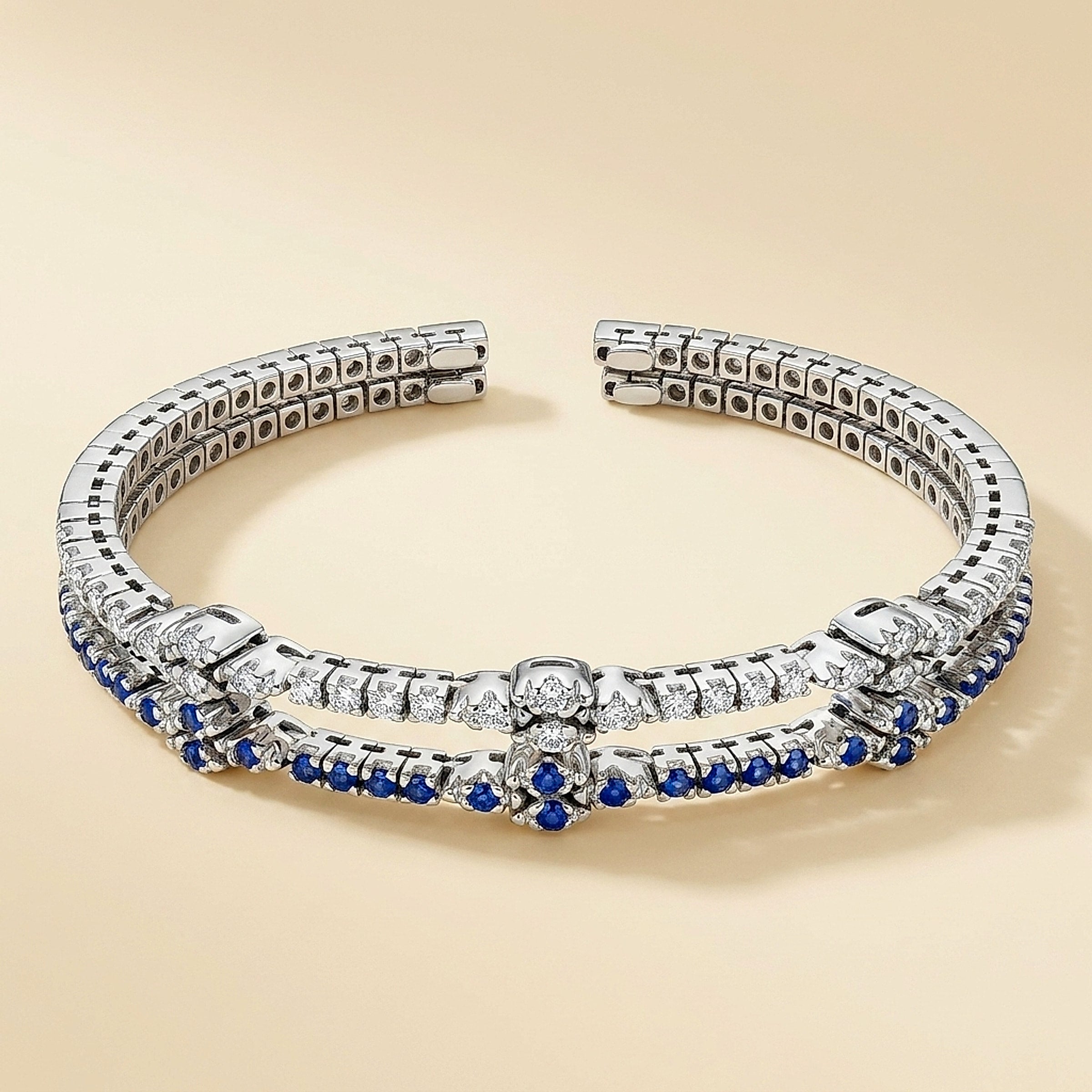 18K White Gold Sapphire Flex Cuff Bangle Bracelet