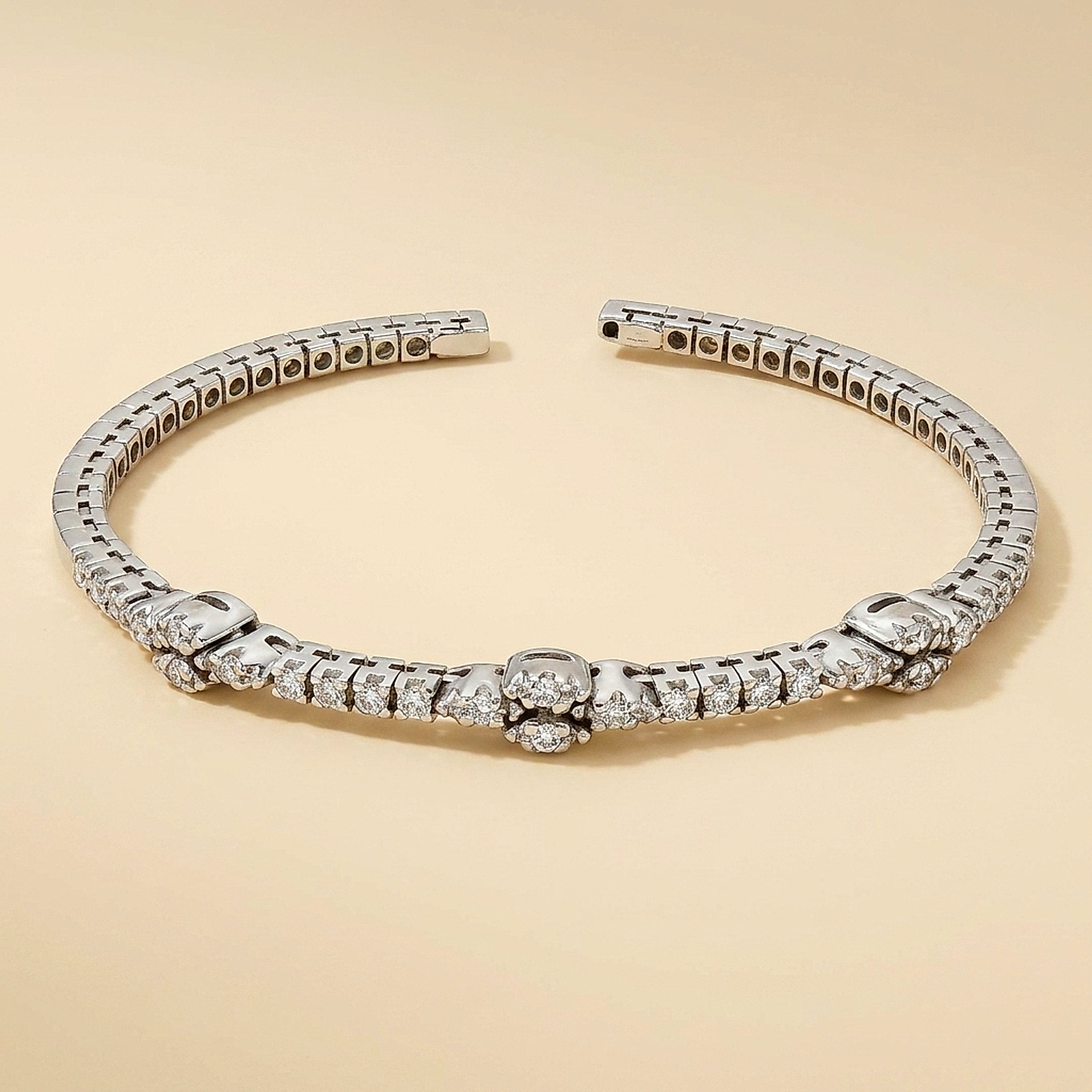 18K White Gold Diamond Flex Cuff Bangle Bracelet