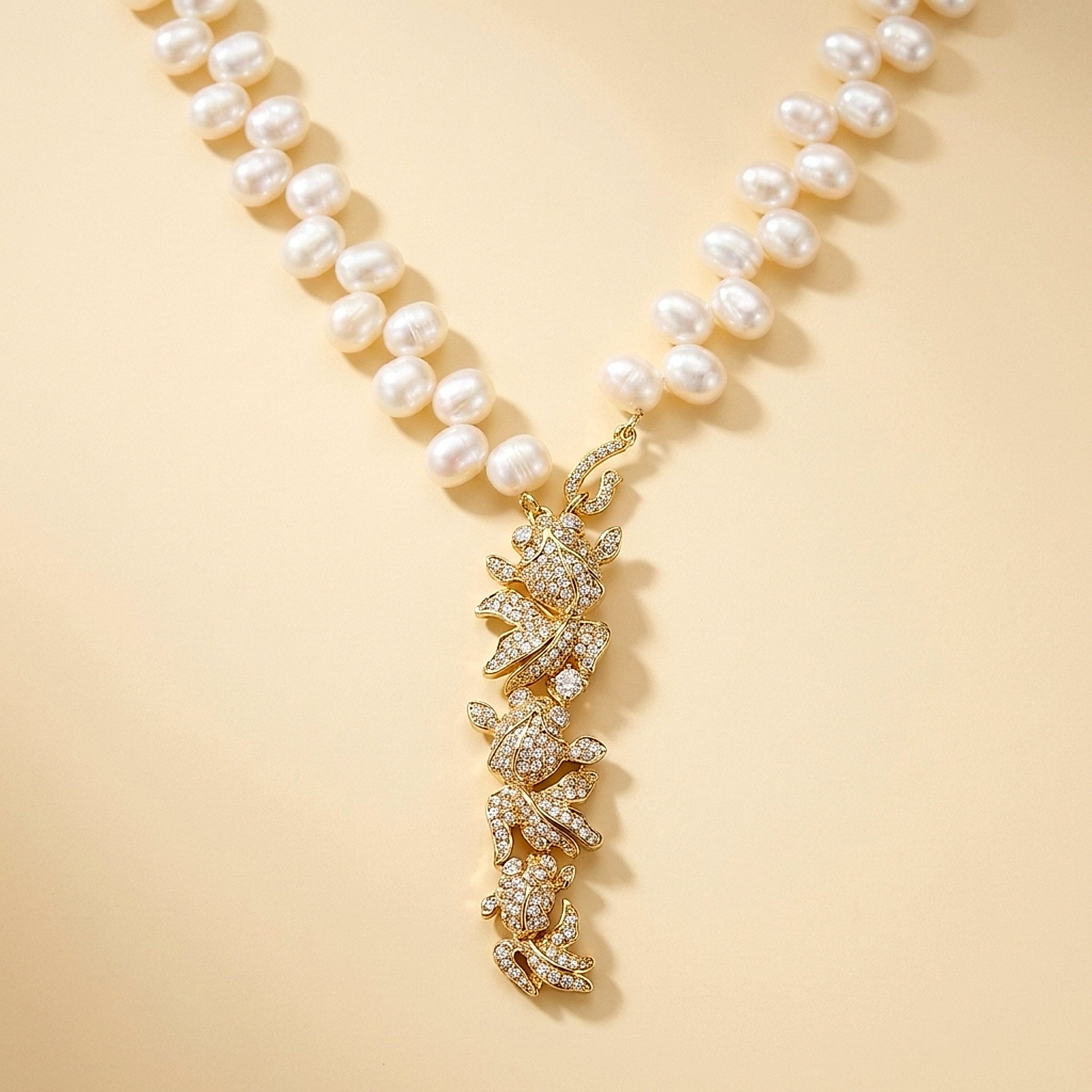 18K Yellow Gold Freshwater and Baroque Pearl Diamond Tassle Necklace