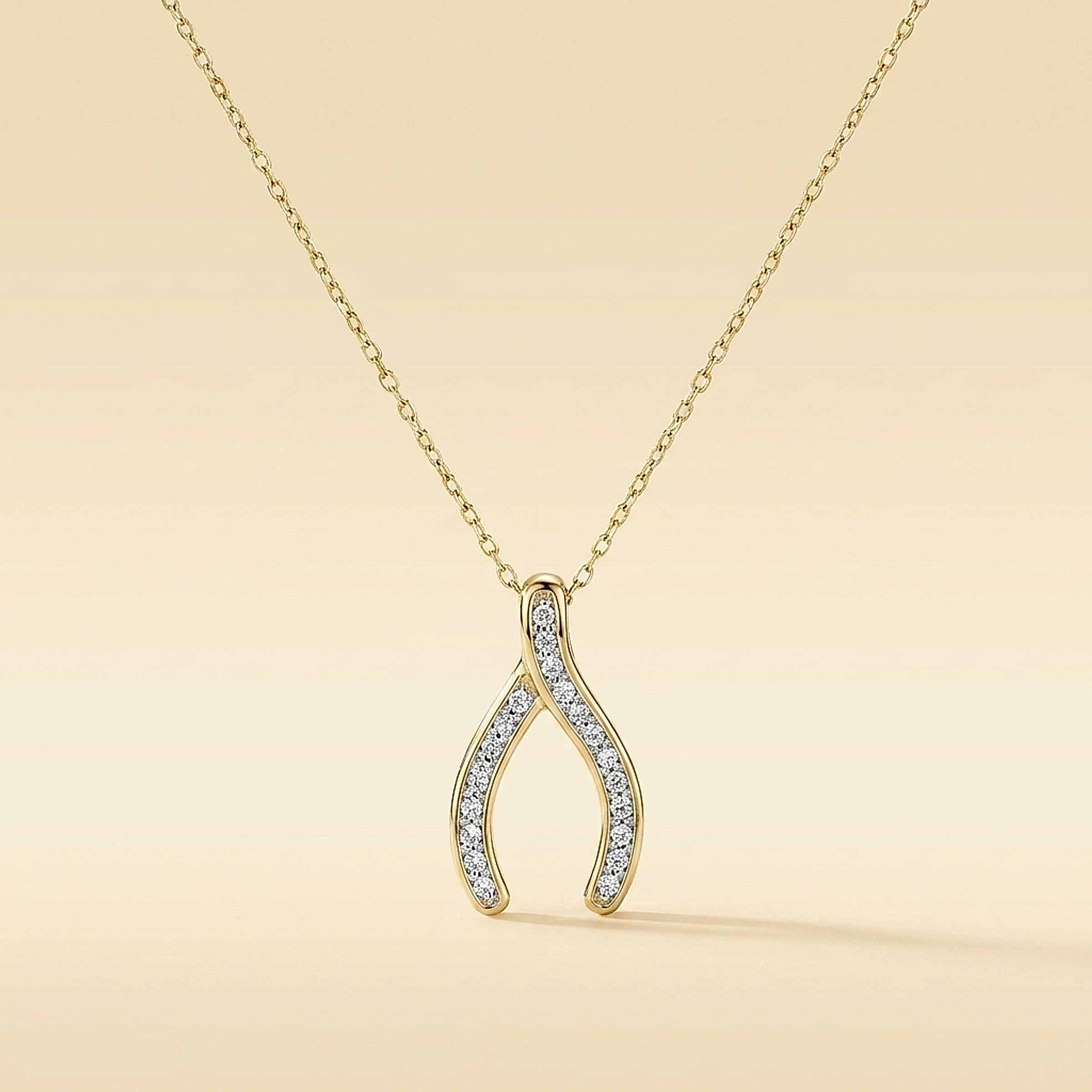 14K Yellow Gold Diamond Horseshoe Pendant Necklace