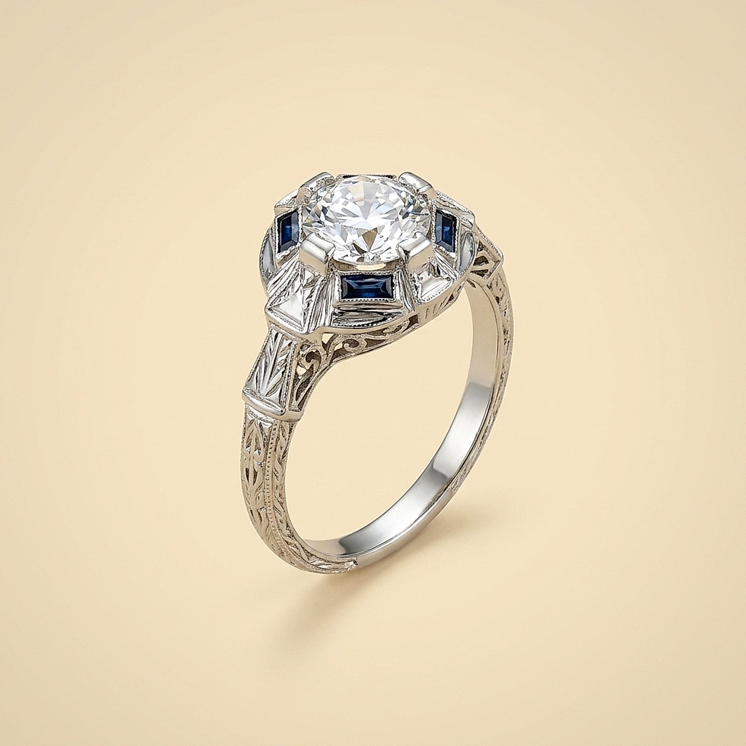 18K White Gold Art Deco Diamond Engagement Ring