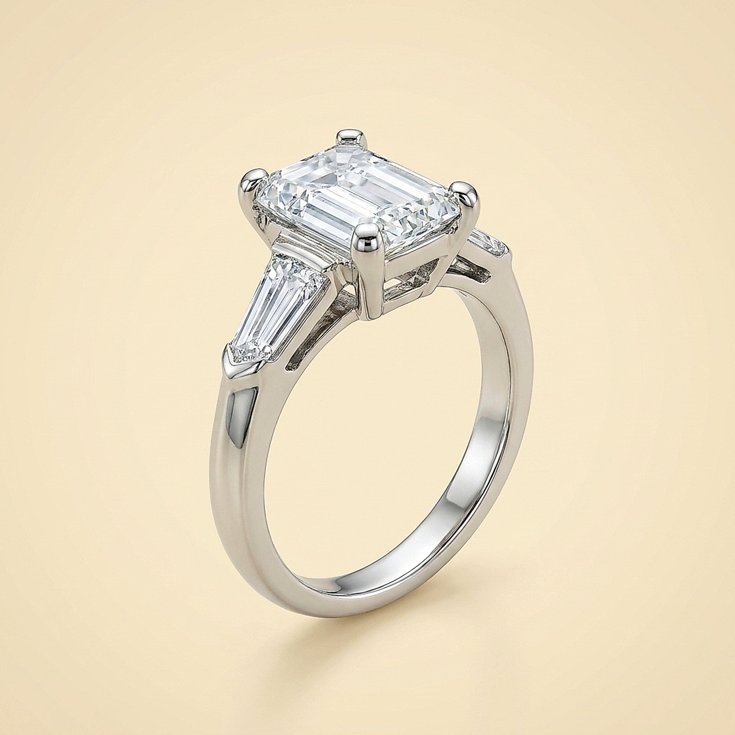 Platinum Emerald Cut Diamond Engagement Ring