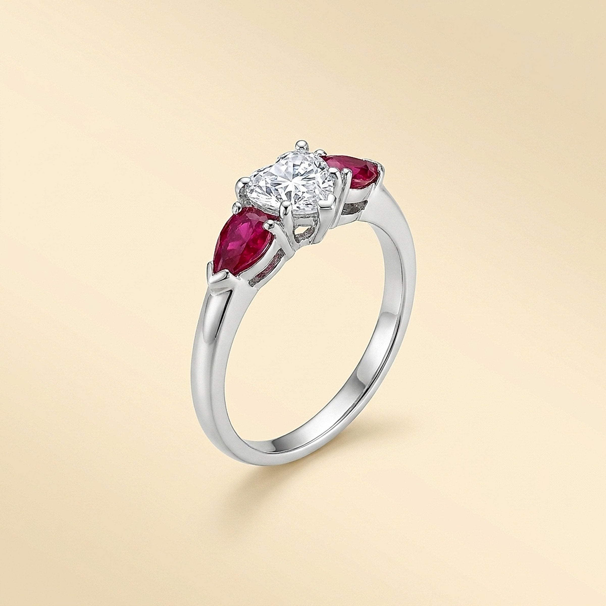 Handmade Platinum Heart Diamond and Ruby Ring