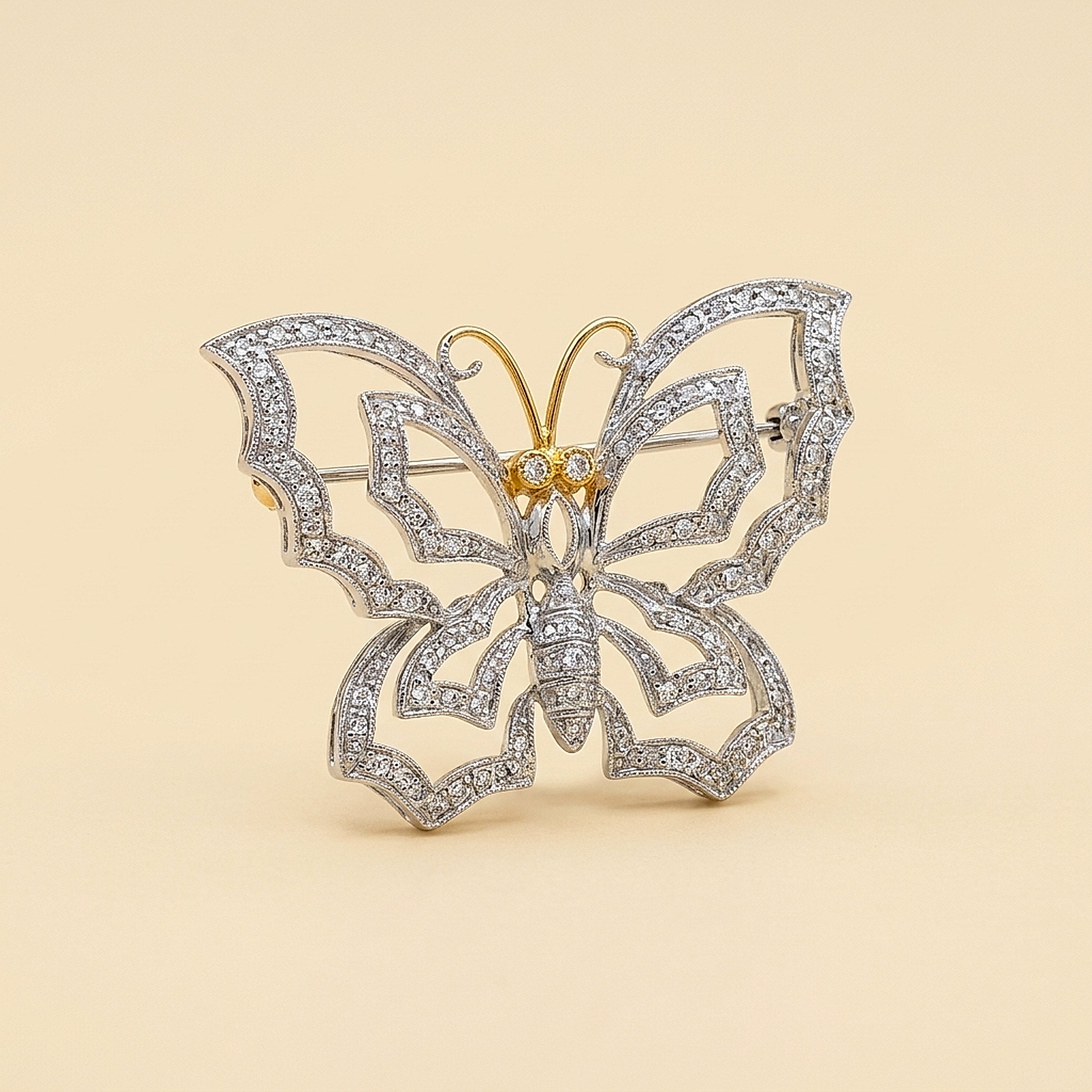18K White Gold Diamond Butterfly Pin