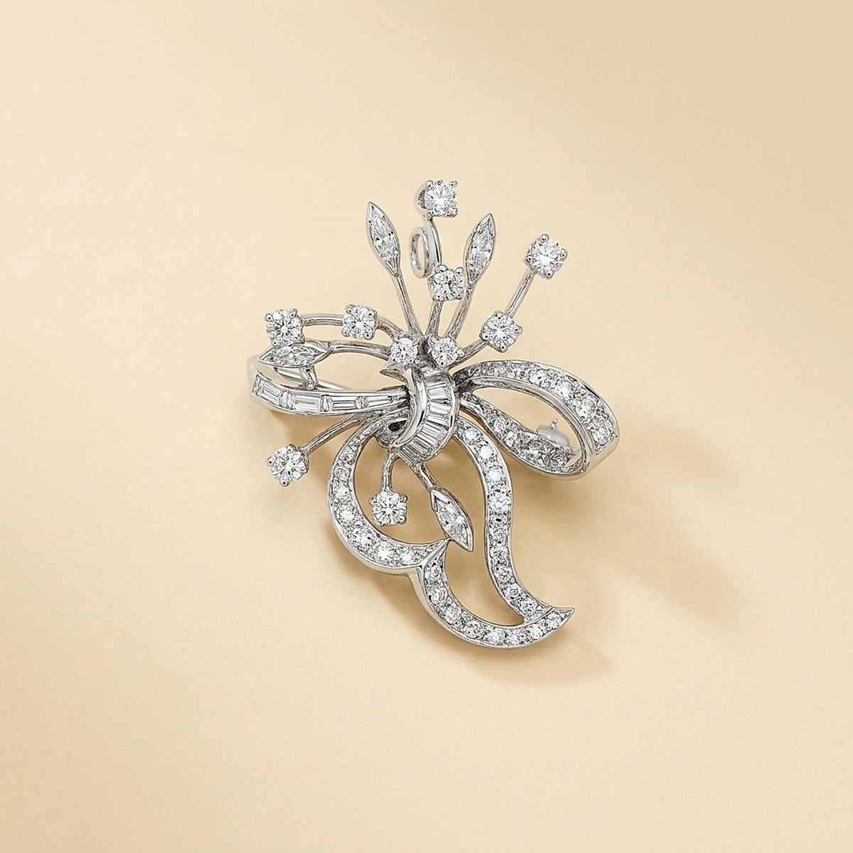 Platinum and Diamond Spray Pin, ca. 1950s