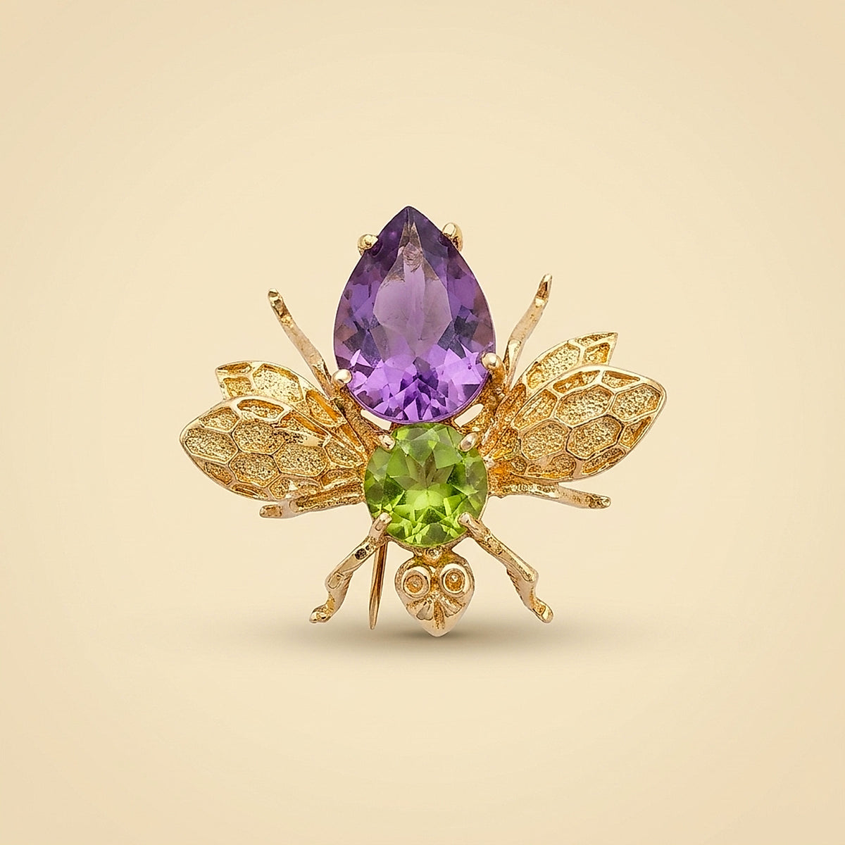 14K Yellow Gold Amethyst and Peridot Fly Pin