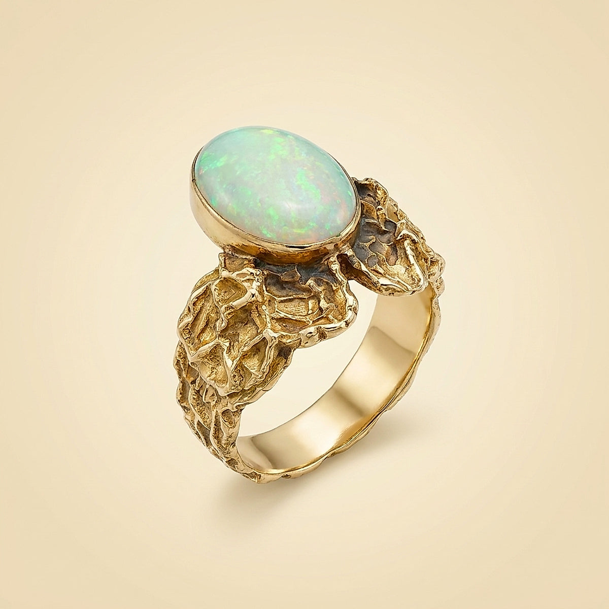 14K Yellow Gold Opal Nugget Tiara Ring